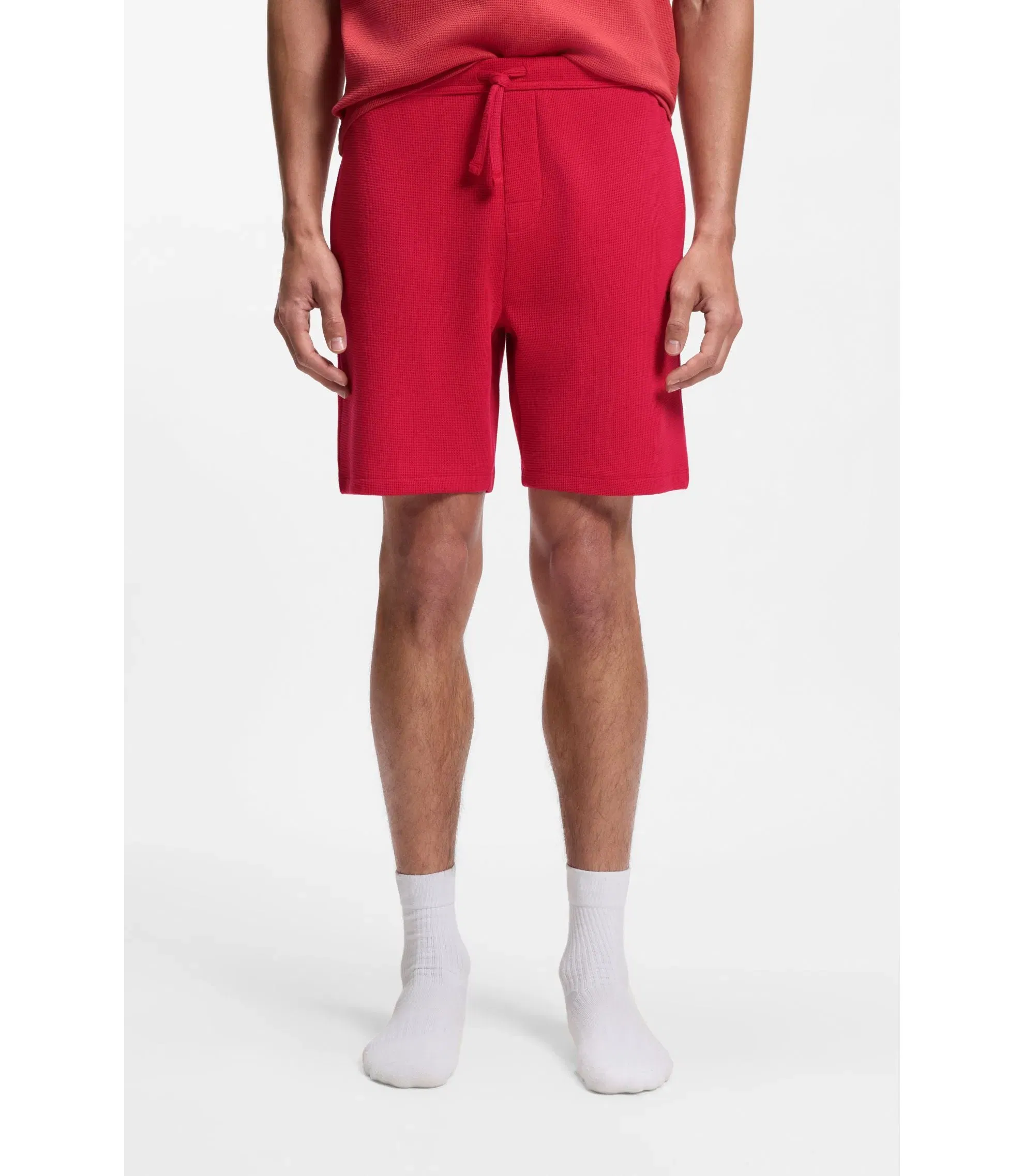 Boss Cotton Blend Pajama Shorts With Embroidered Logo Red