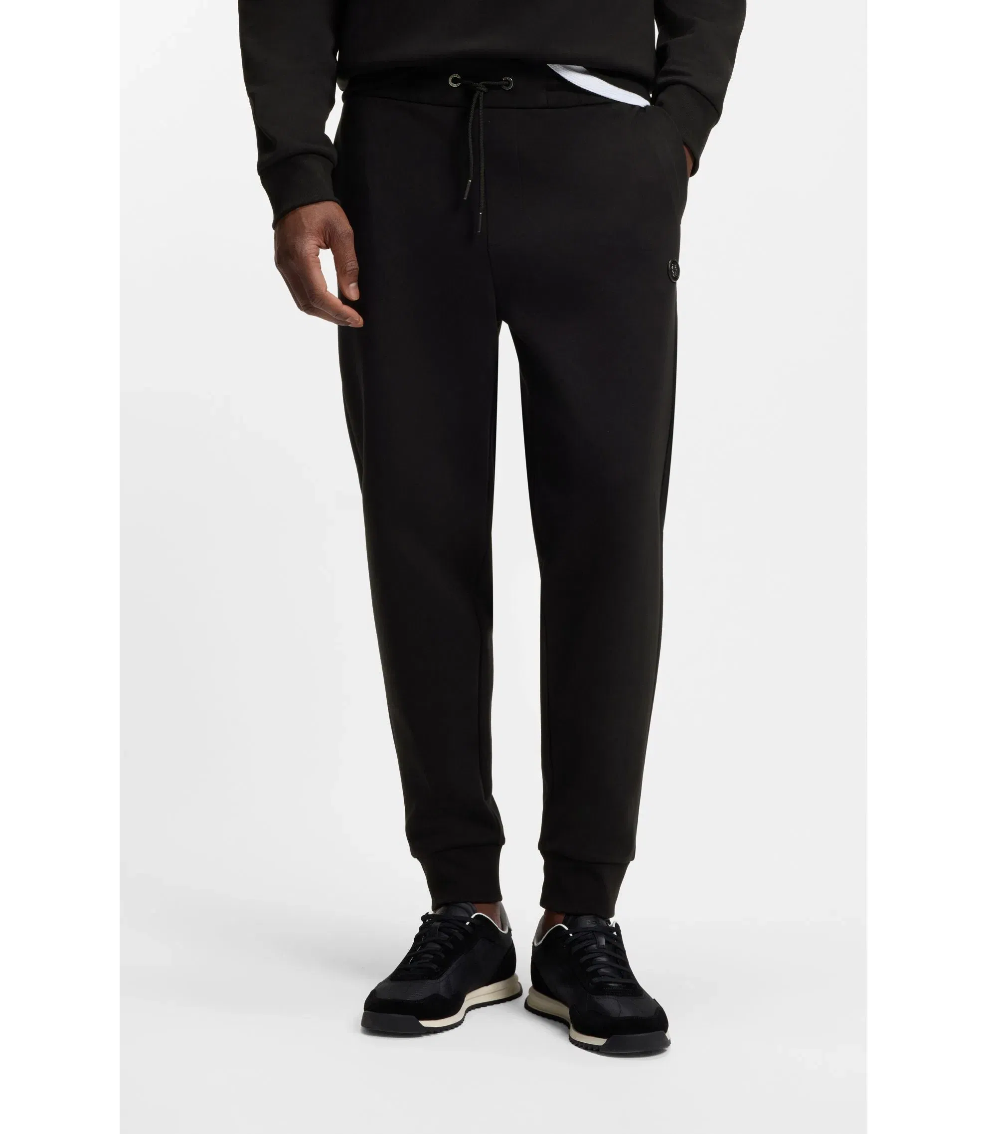 Boss Cotton Blend Track Pants With Double B Monogram Badge Black