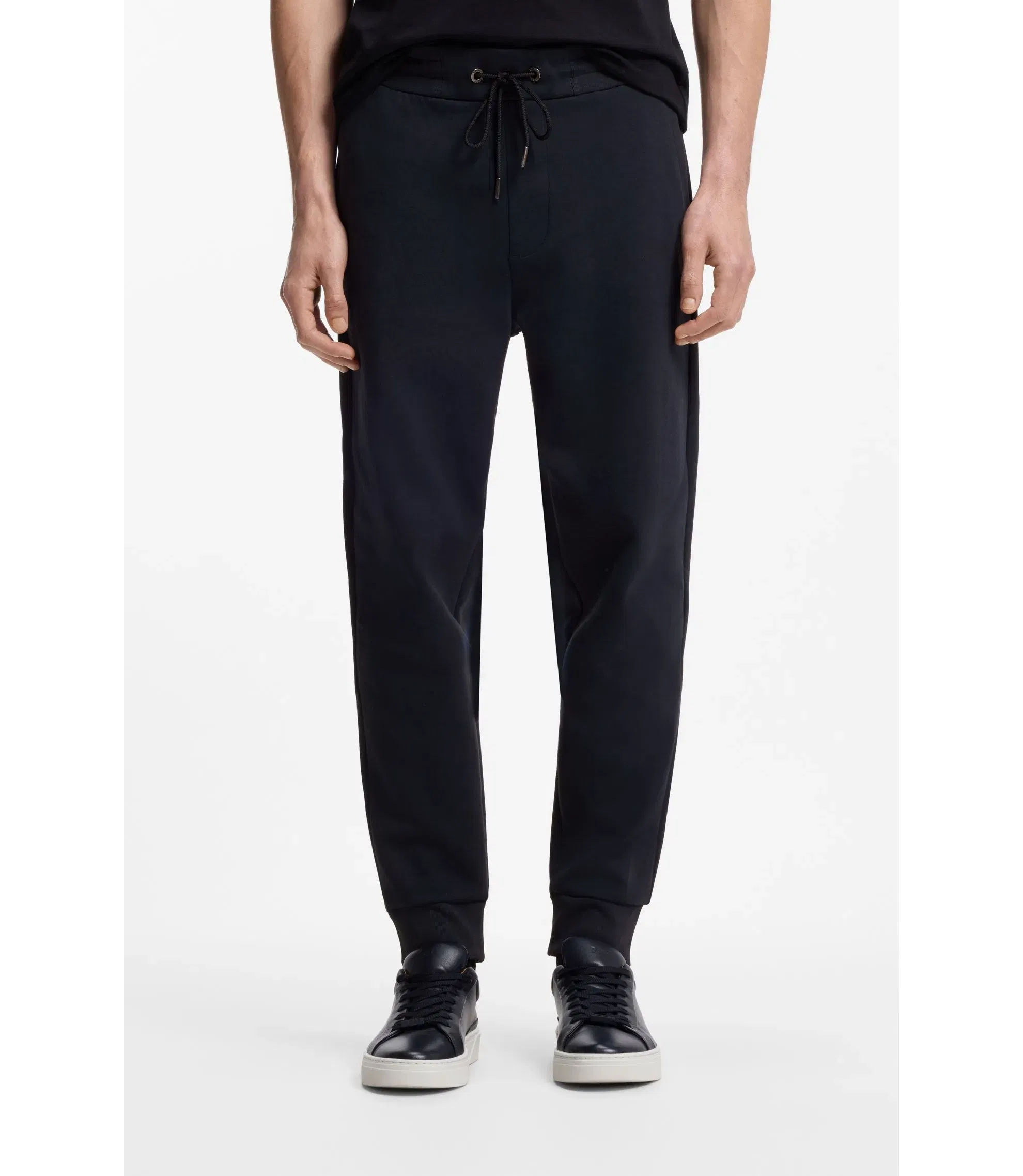 Boss Cotton Blend Track Pants With Double B Monogram Badge Dark Blue