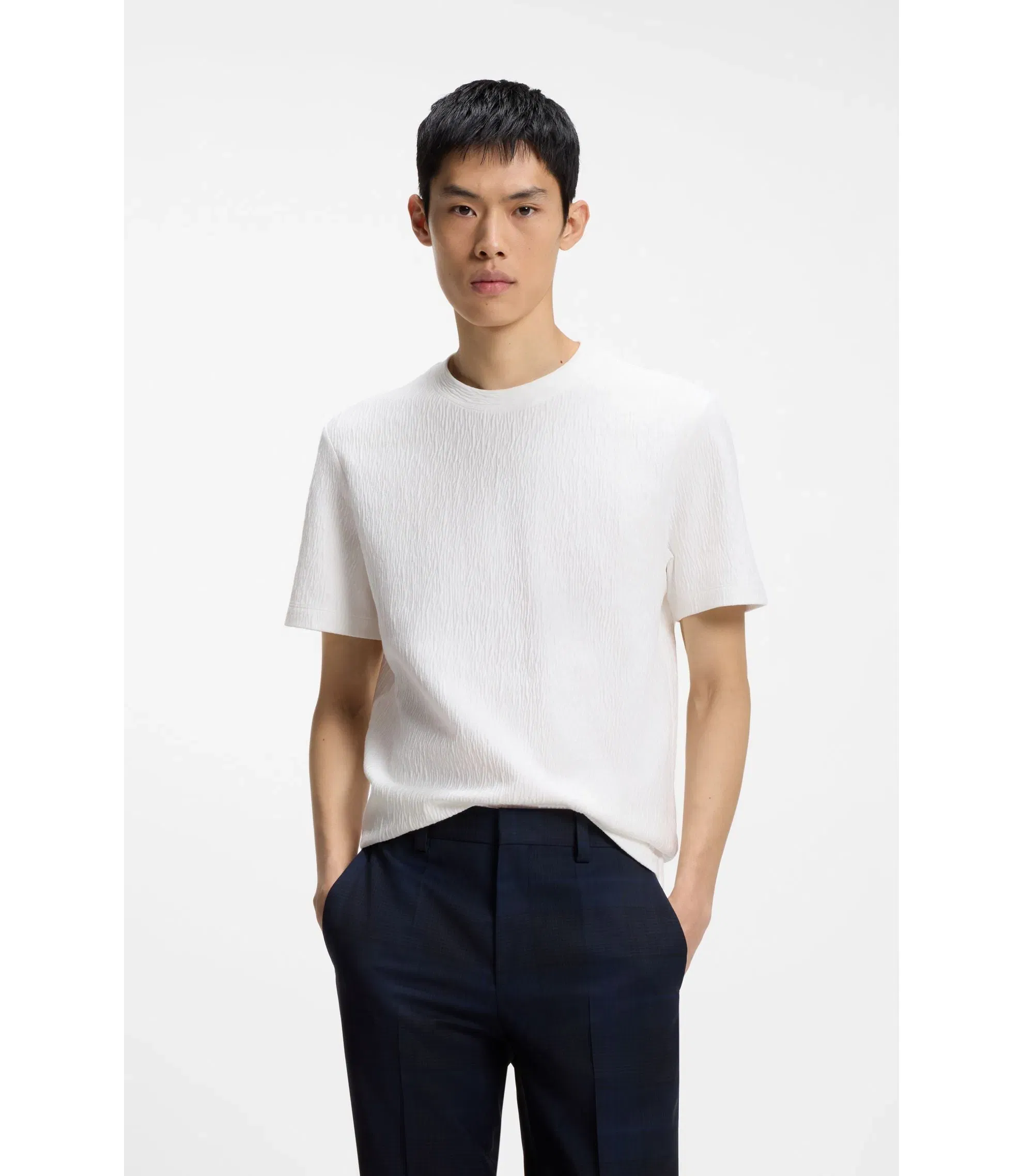 Hugo Cotton Blend T-Shirt With Creased Effect White