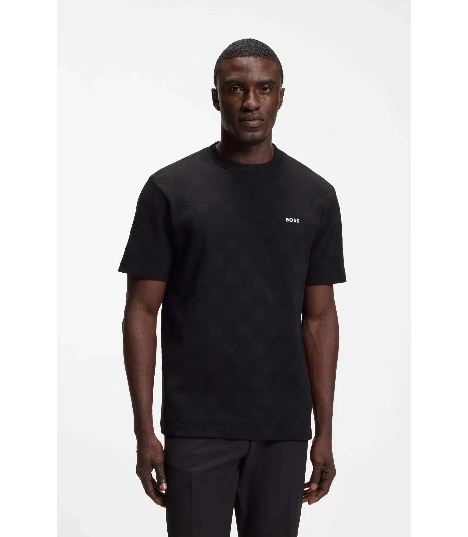 Boss Cotton Blend T-Shirt With Tennis Ball Jacquard Black