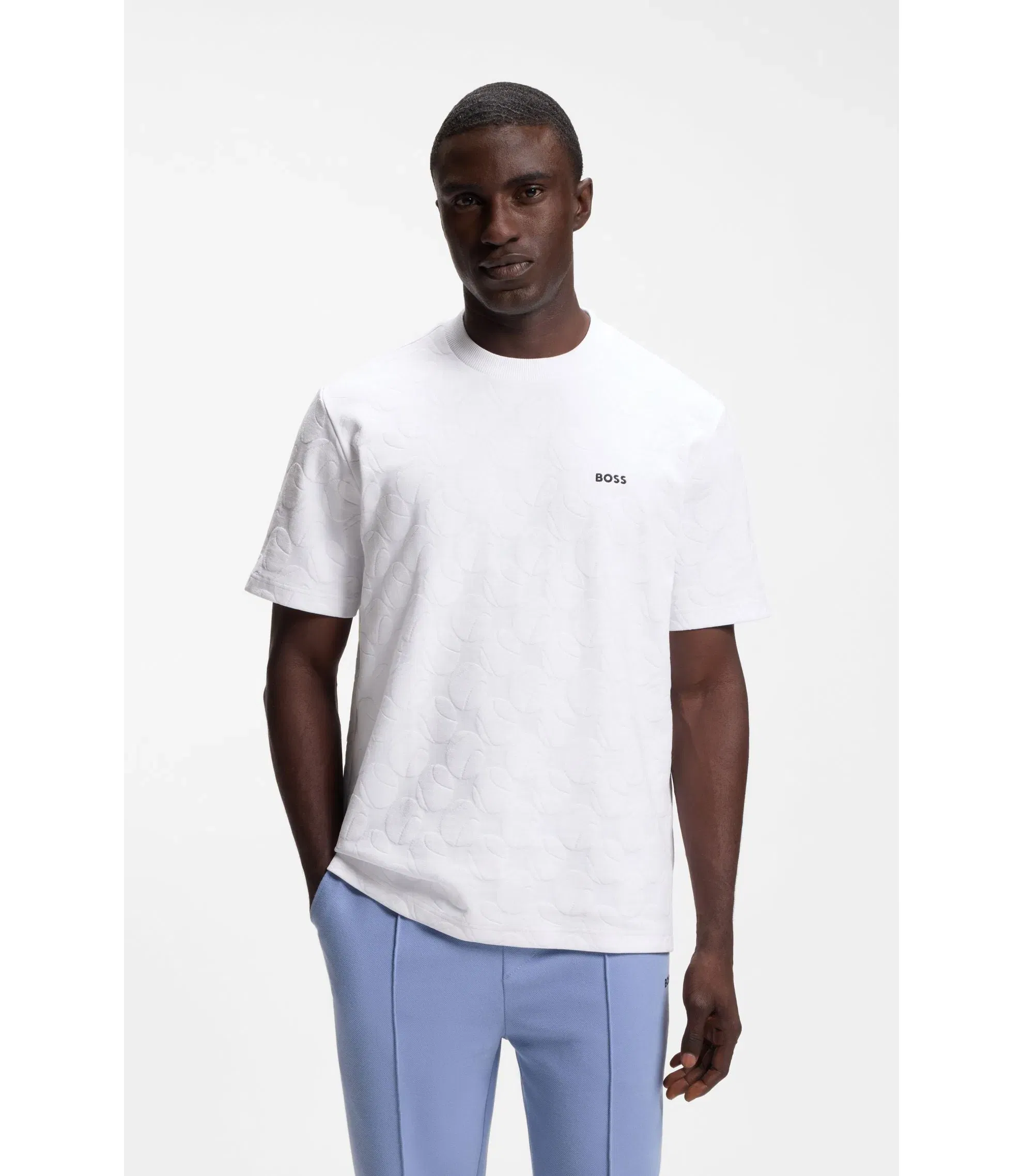 Boss Cotton Blend T-Shirt With Tennis Ball Jacquard White