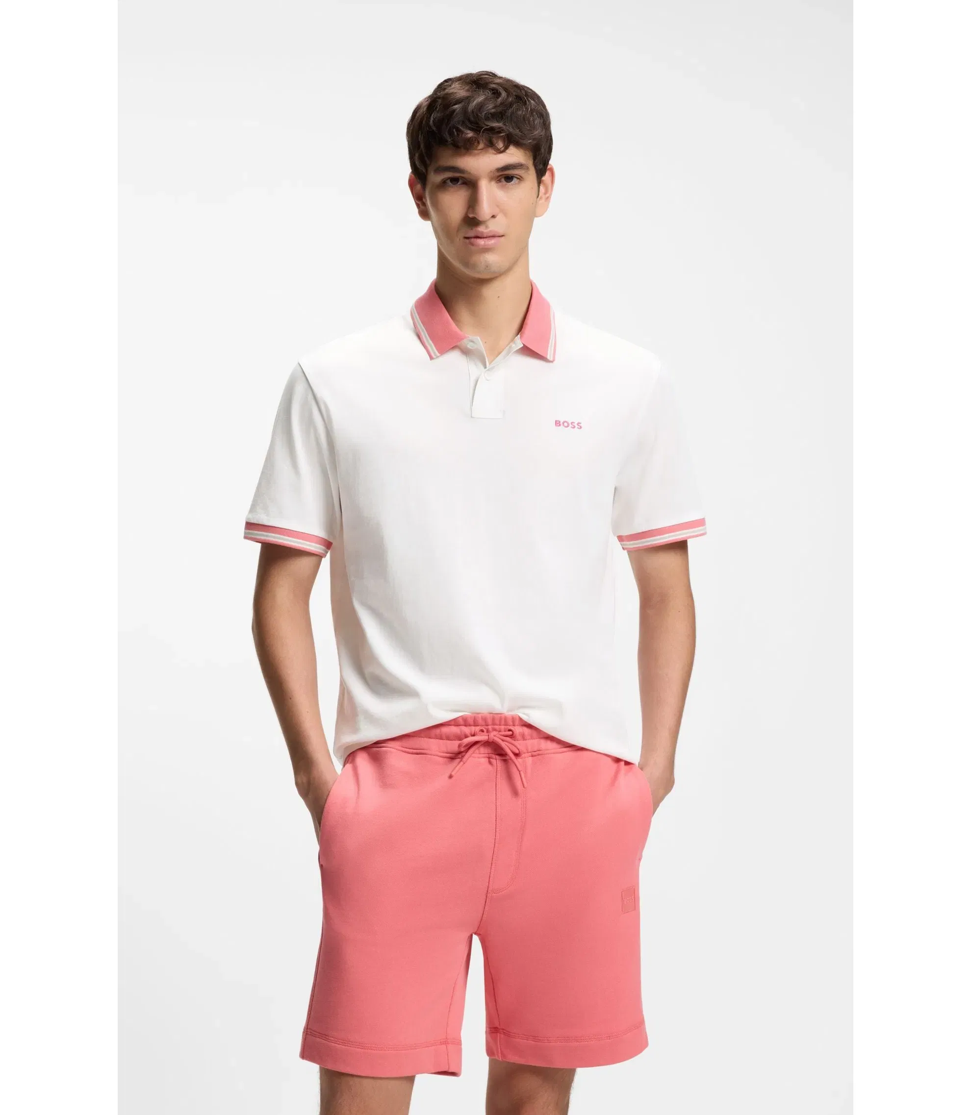 Boss Cotton Jersey Polo Shirt With Stripe Trims White