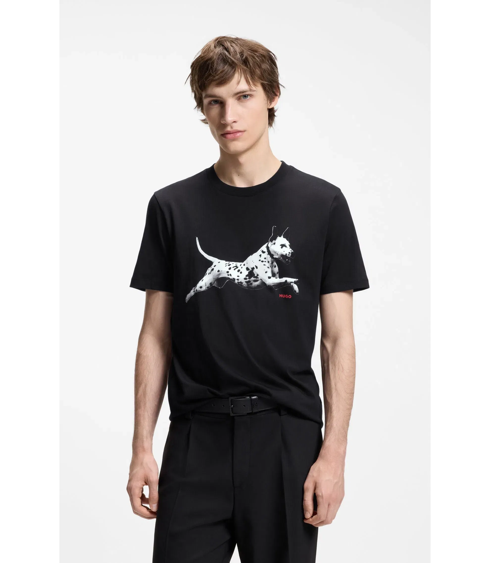 Hugo Cotton Jersey T-Shirt With Animal Artwork Black