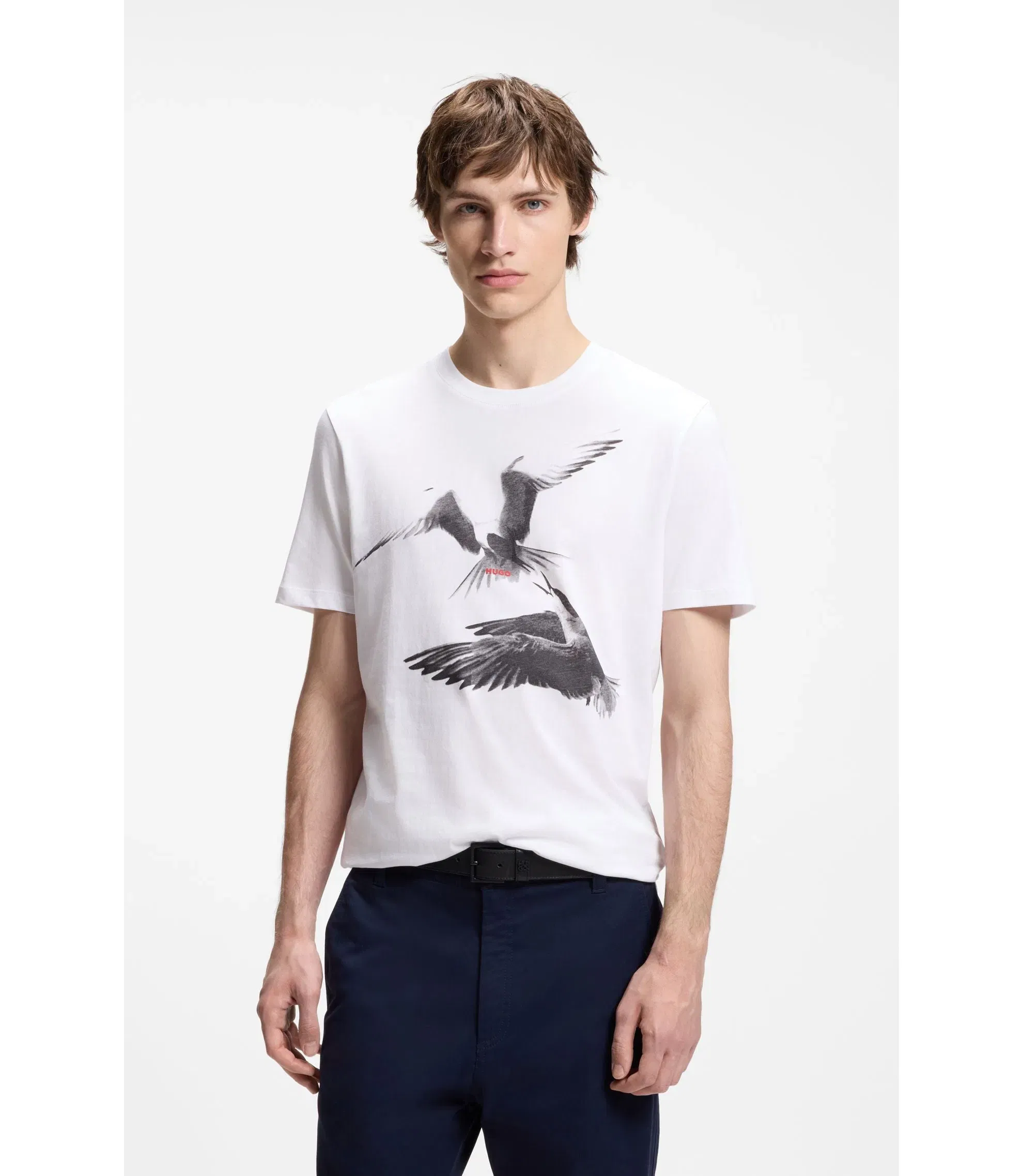 Hugo Cotton Jersey T-Shirt With Animal Artwork White