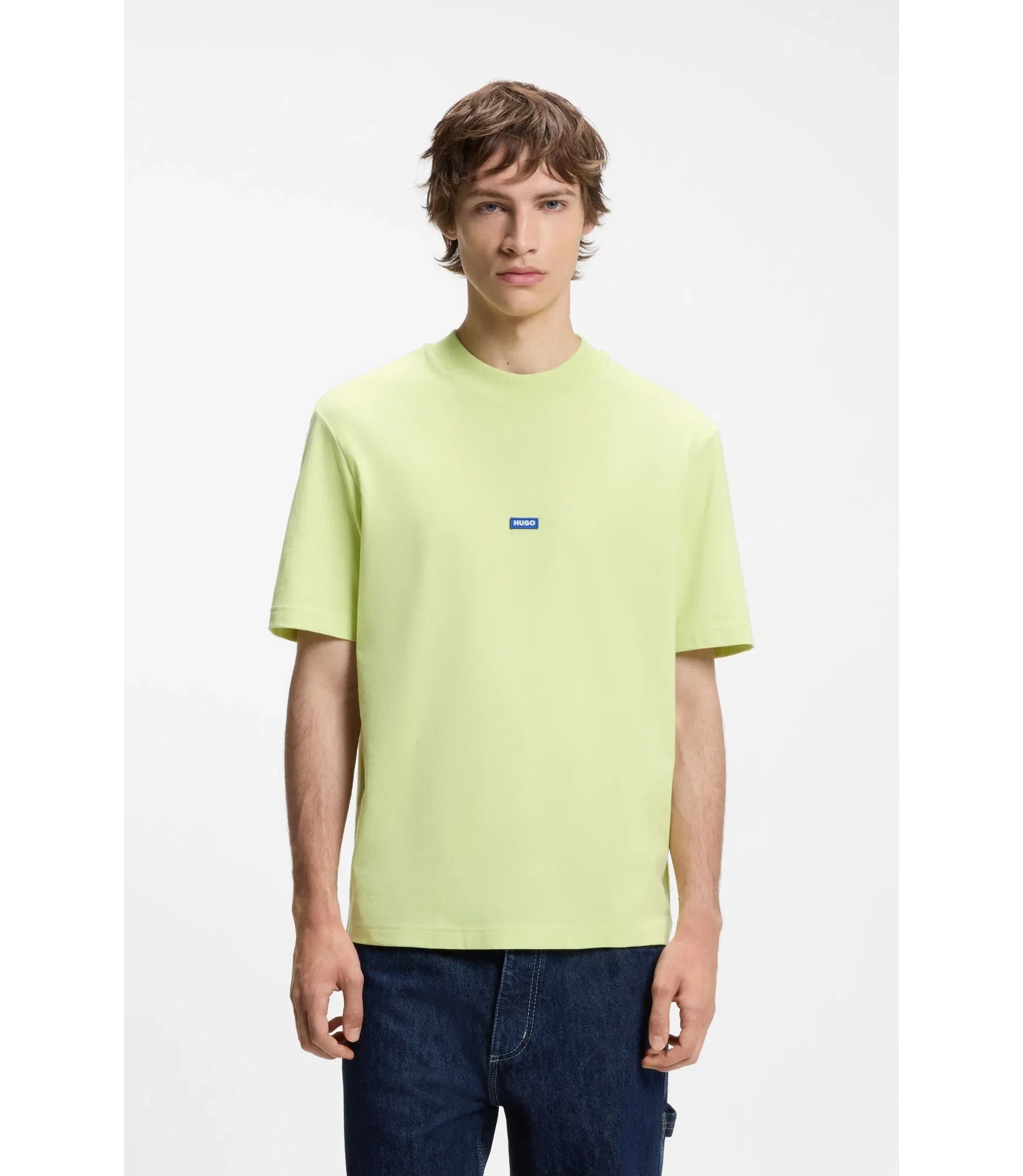 Hugo Cotton Jersey T-Shirt With Blue Logo Patch Green
