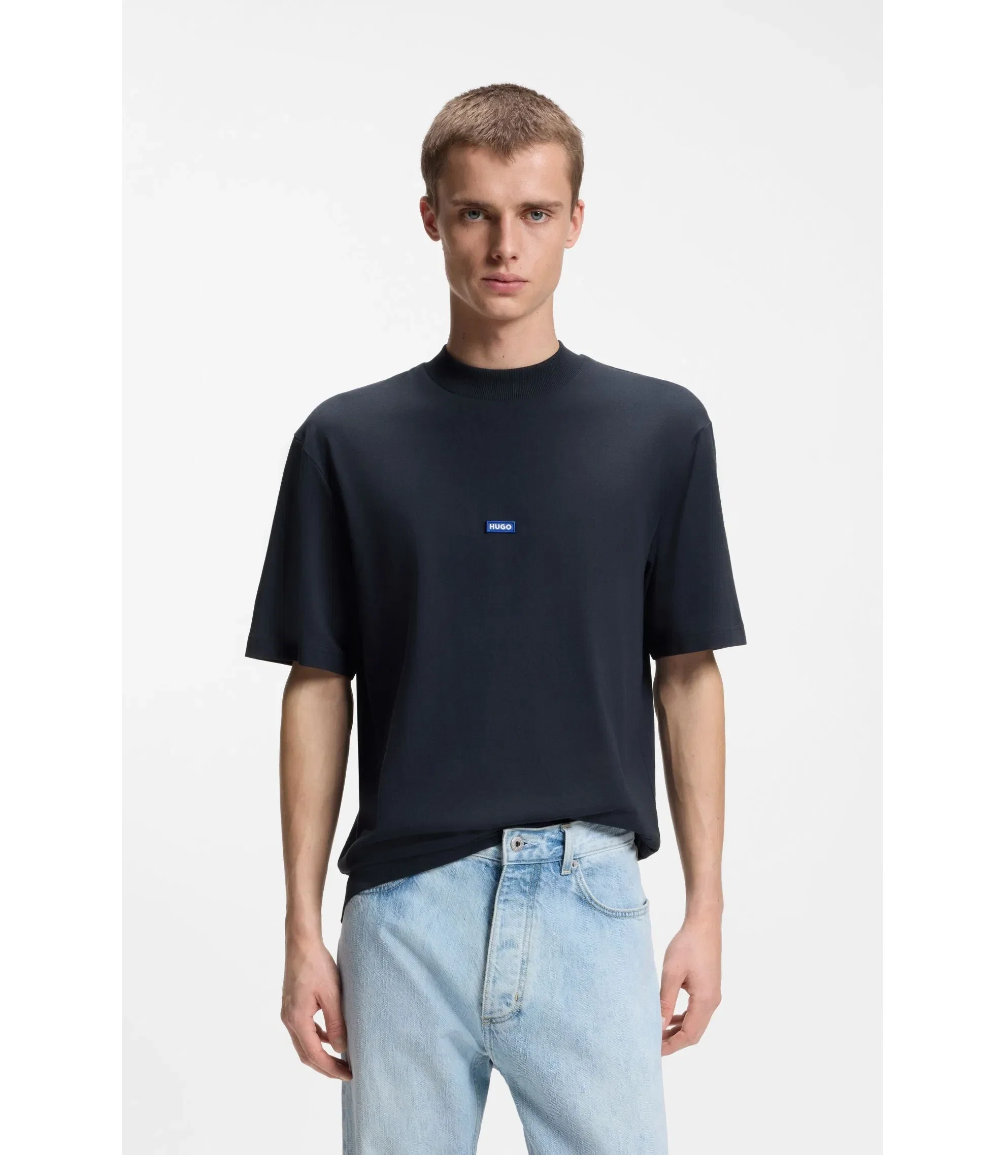 Hugo Cotton Jersey T-Shirt With Blue Logo Patch Dark Blue