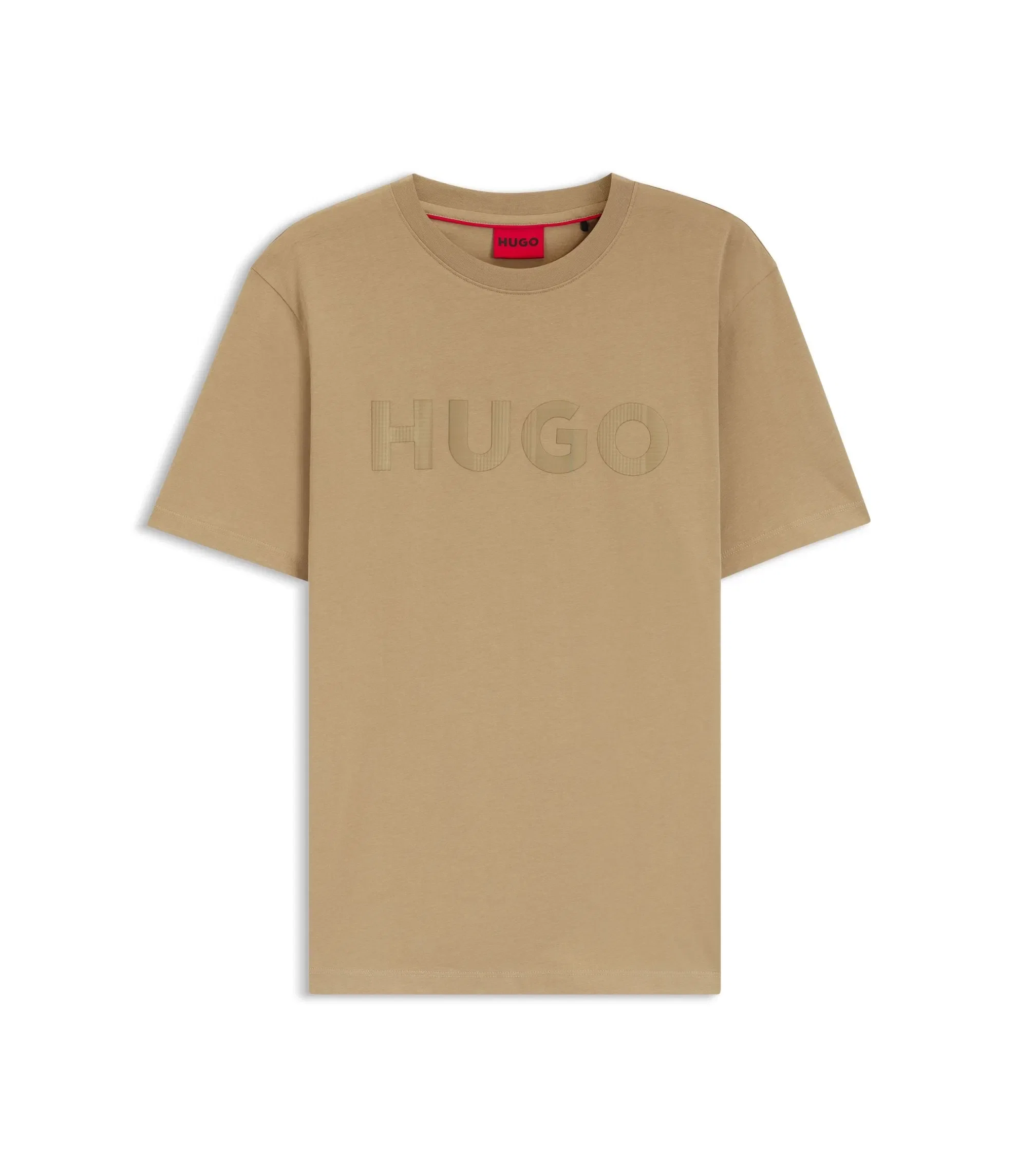 Hugo Cotton Jersey T-Shirt With Check Logo Beige