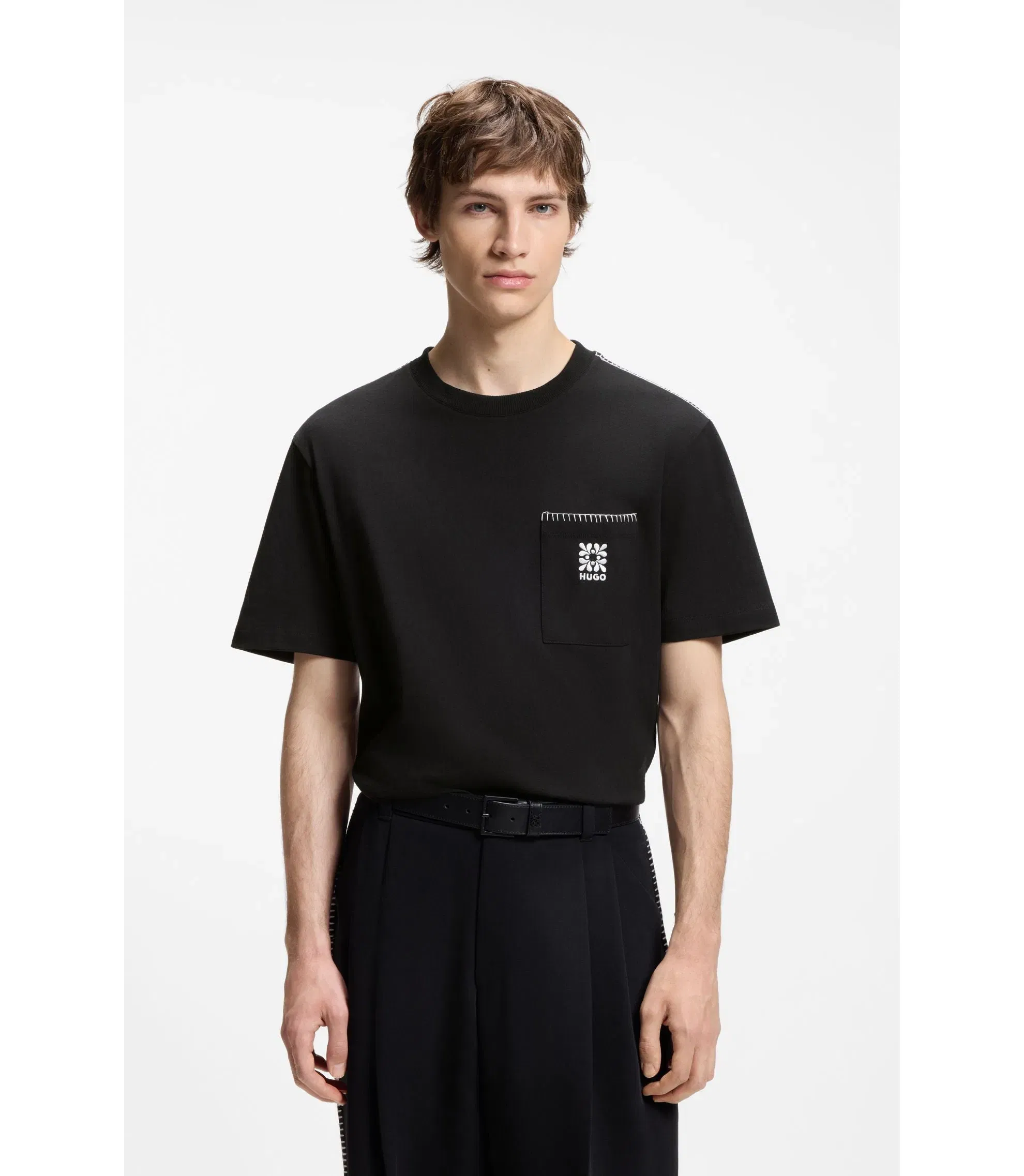 Hugo Cotton Jersey T-Shirt With Embroidered Logo Black