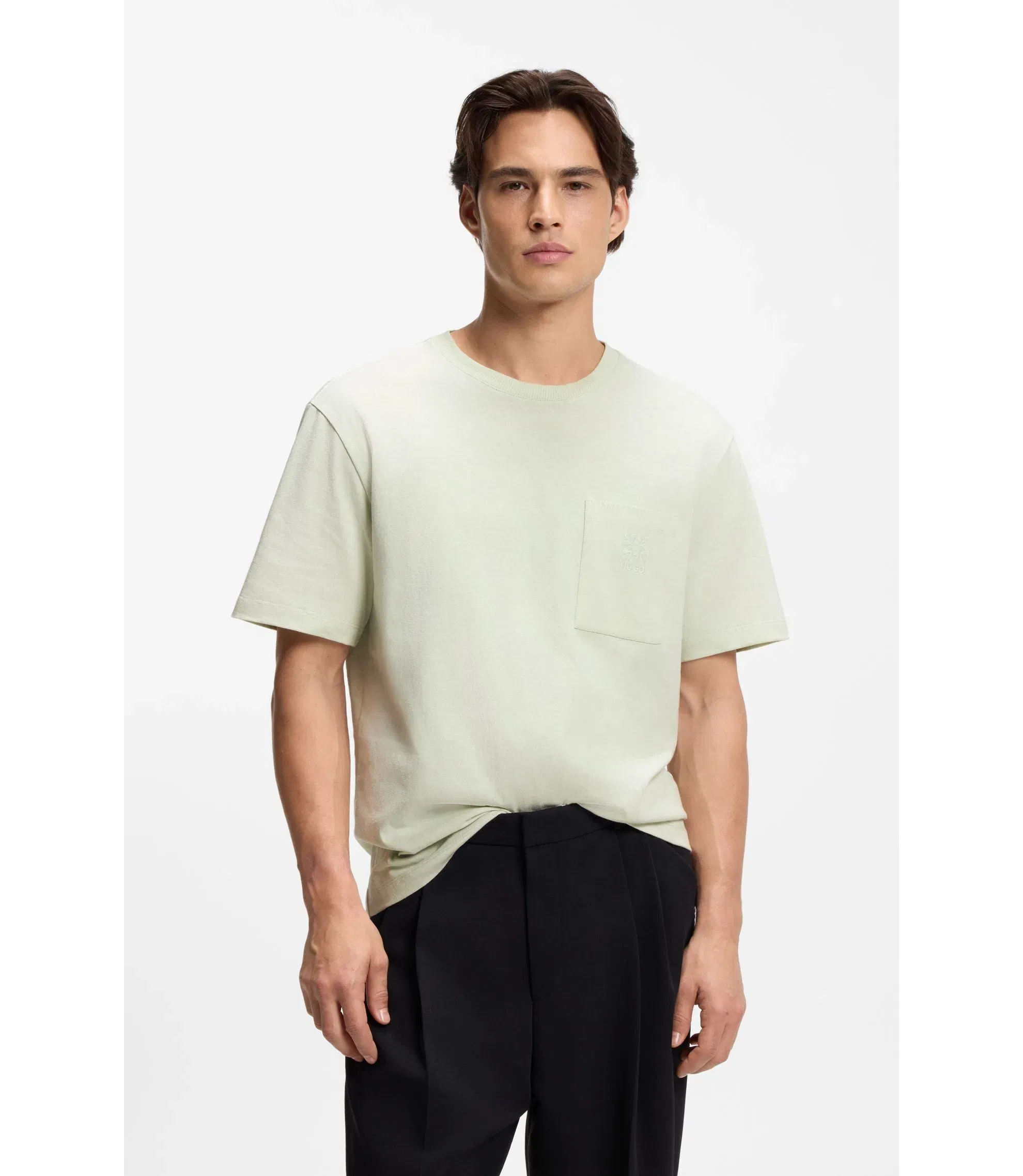 Hugo Cotton Jersey T-Shirt With Embroidered Logo Light Green