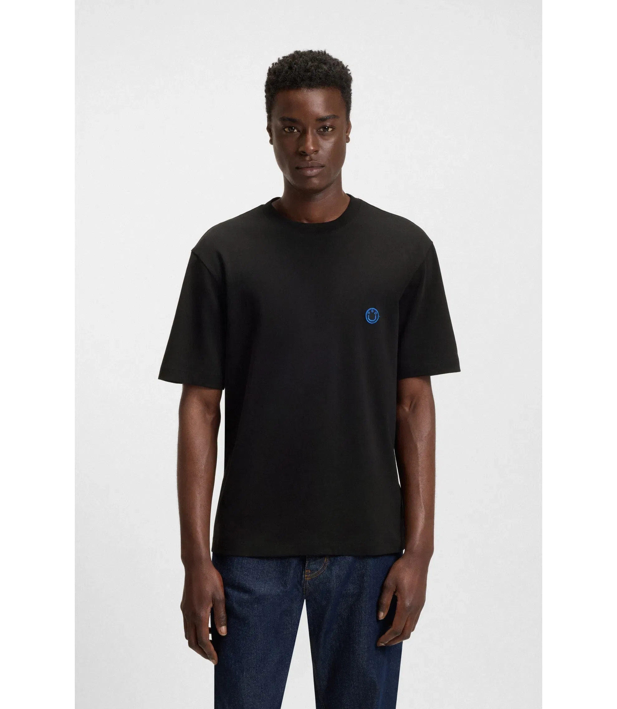 Hugo Cotton Jersey T-Shirt With Happy Hugo Logo Black