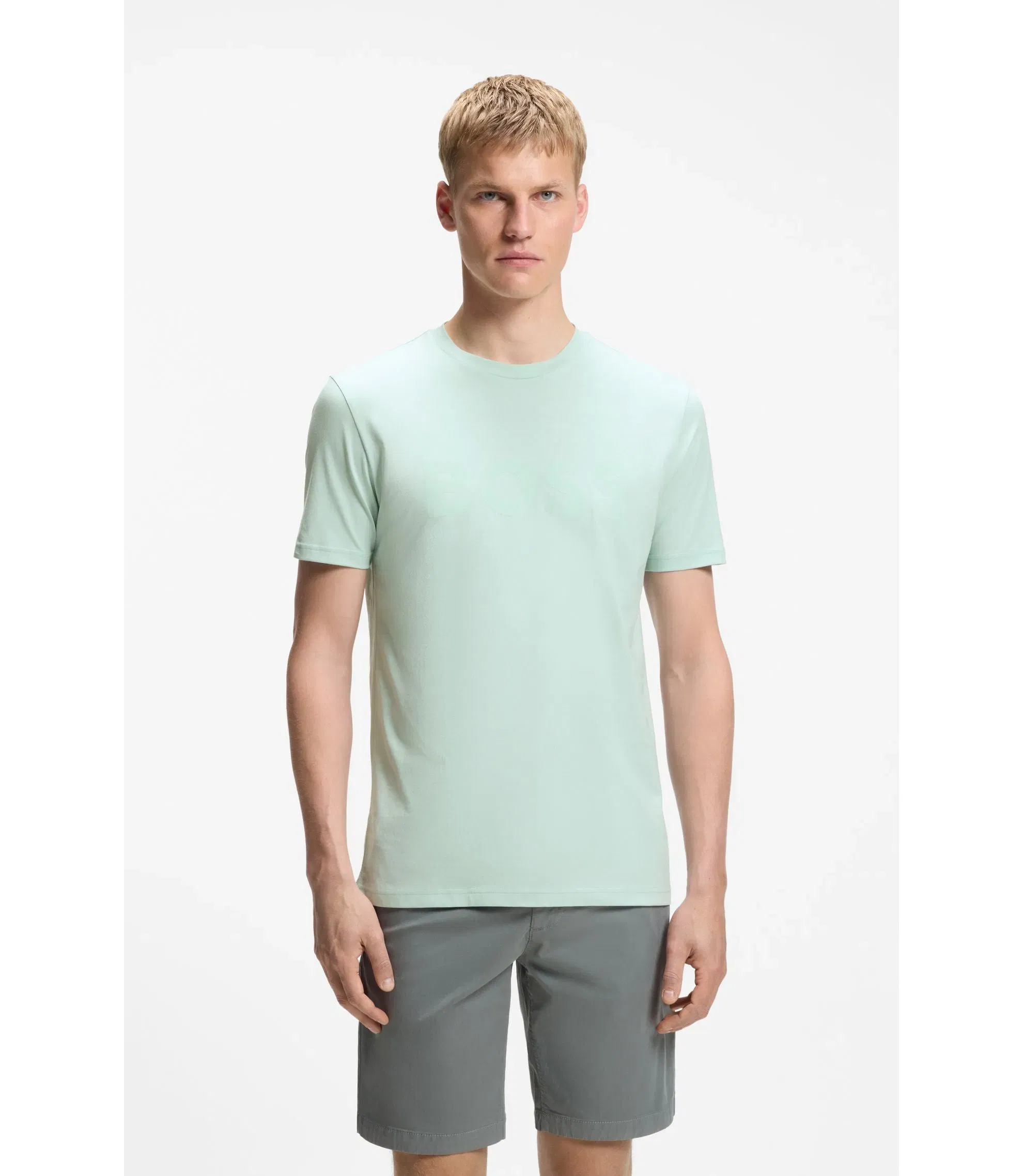 Boss Cotton Jersey T-Shirt With Large Logo Print Turquoise