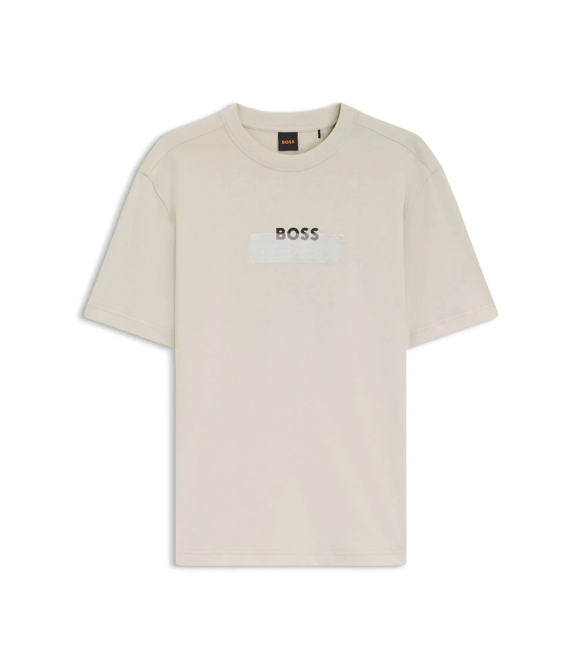Boss Cotton Jersey T-Shirt With Logo Artwork Light Beige