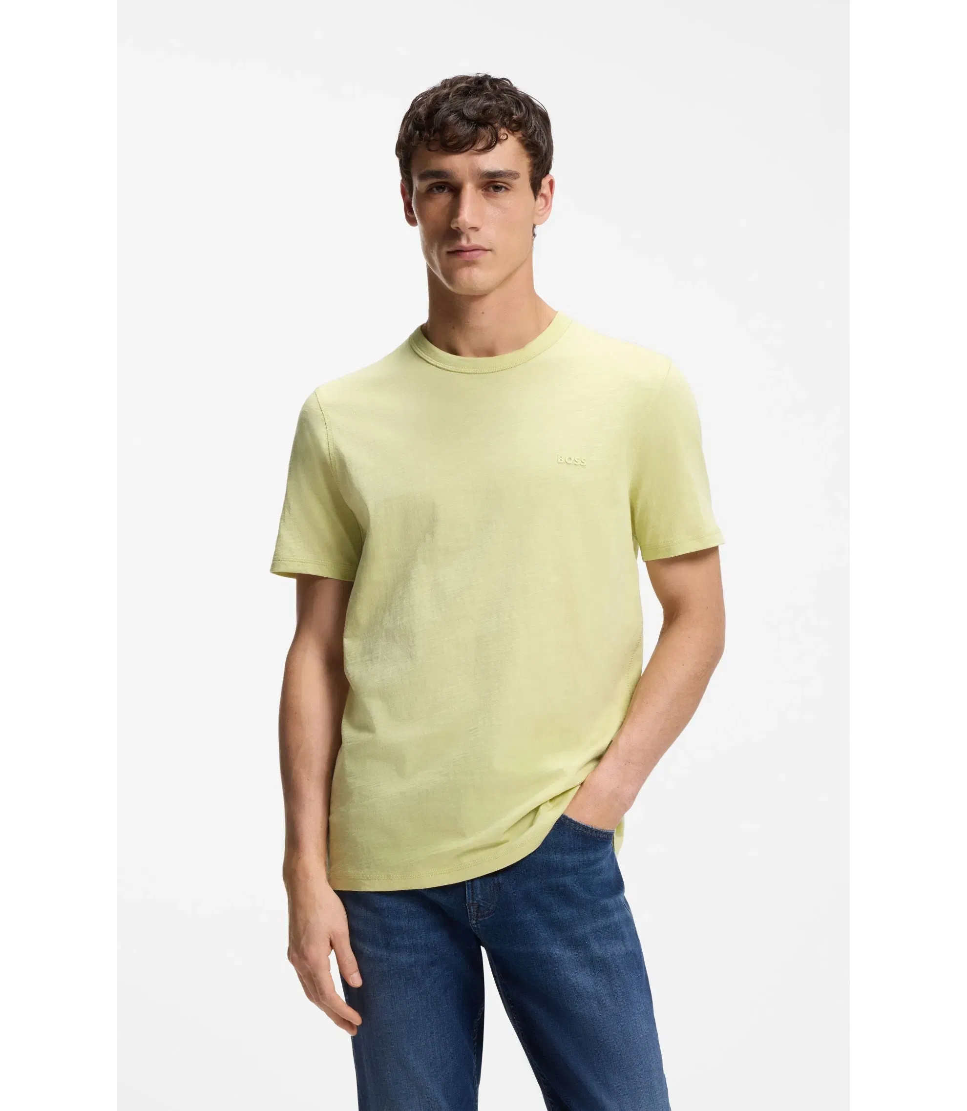 Boss Cotton Jersey T-Shirt With Logo Detail Beige