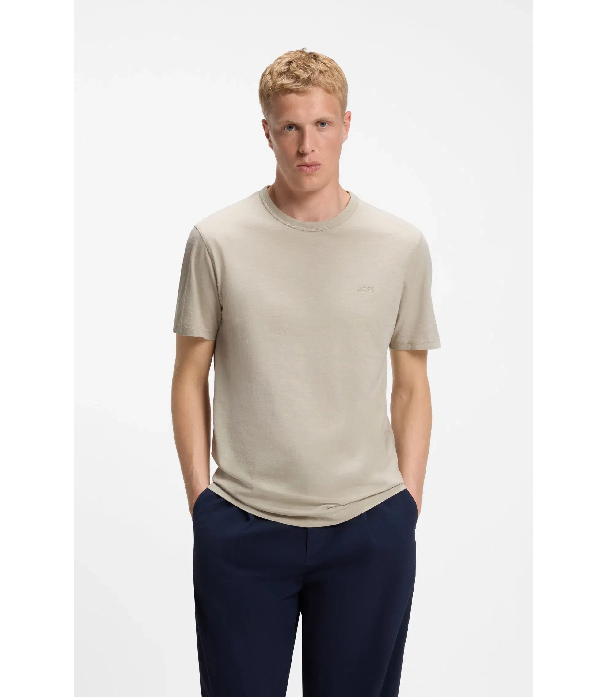 Boss Cotton Jersey T-Shirt With Logo Detail Light Beige