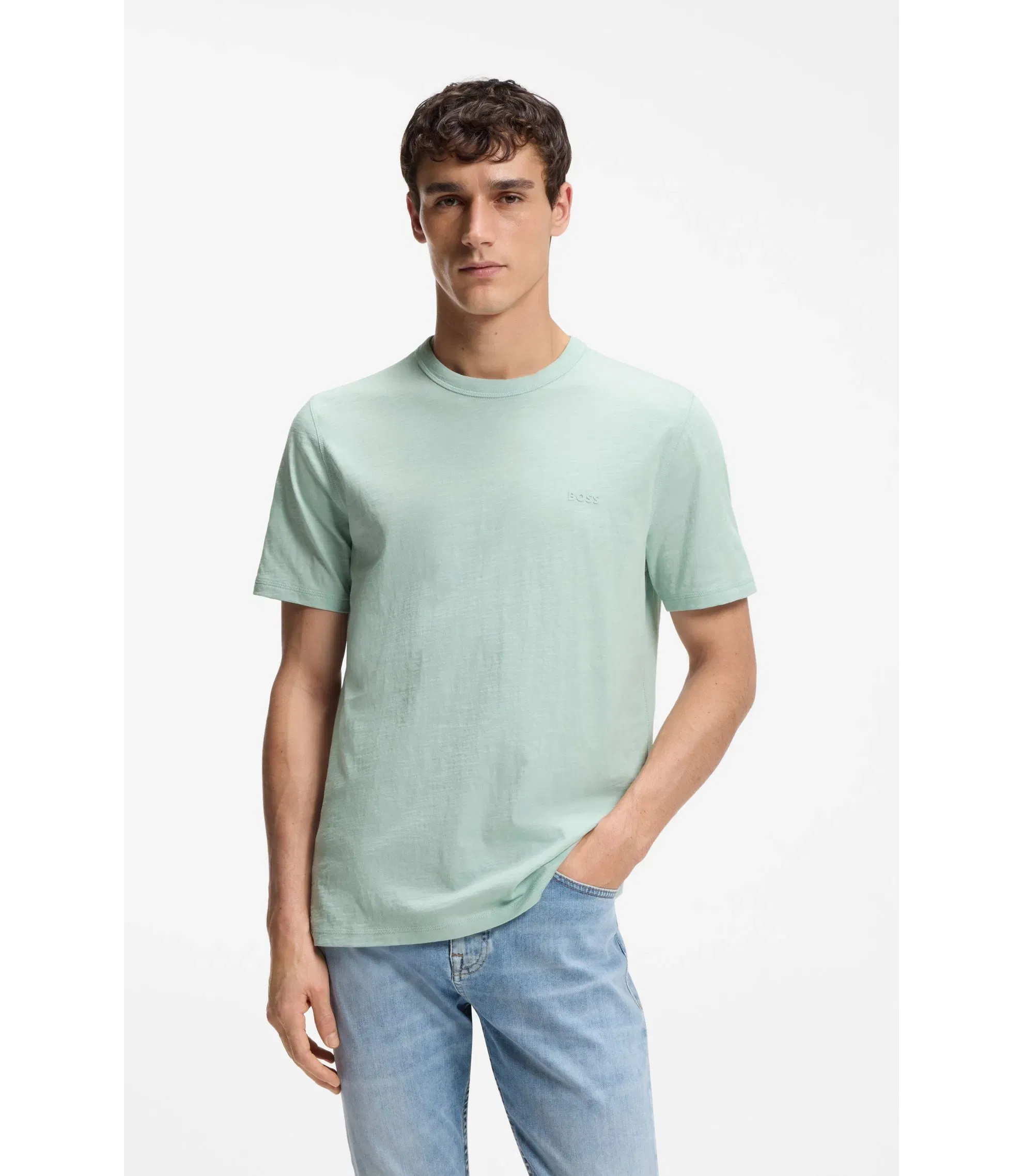 Boss Cotton Jersey T-Shirt With Logo Detail Turquoise