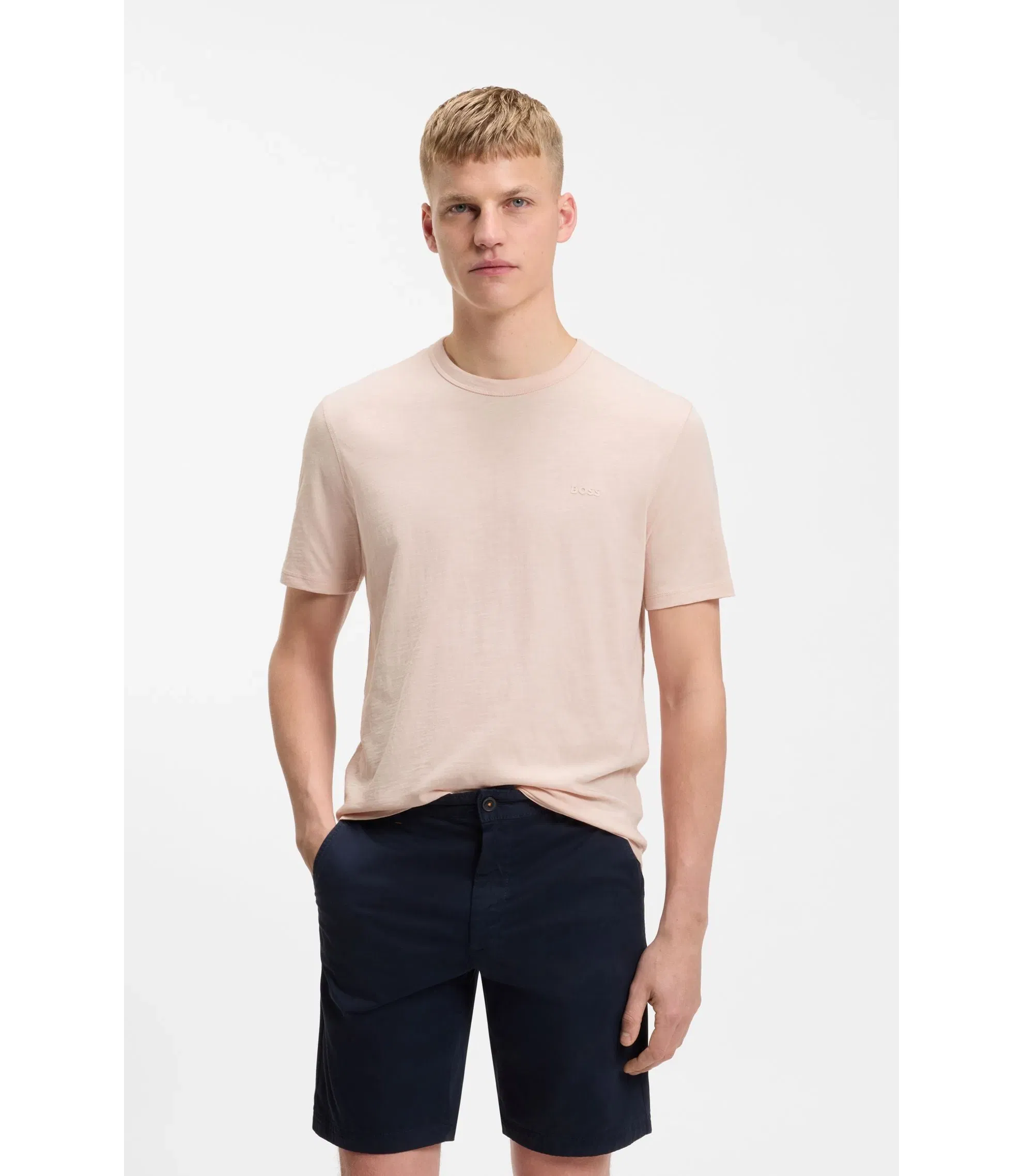 Boss Cotton Jersey T-Shirt With Logo Detail Light Pink