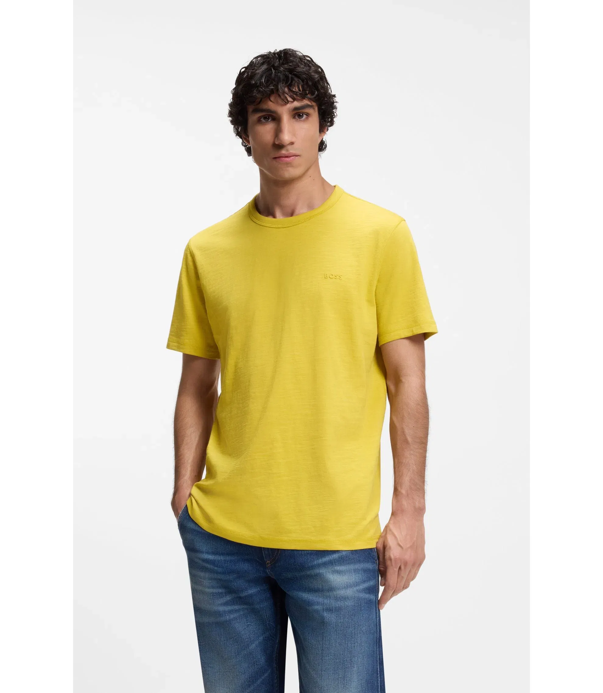 Boss Cotton Jersey T-Shirt With Logo Detail Yellow