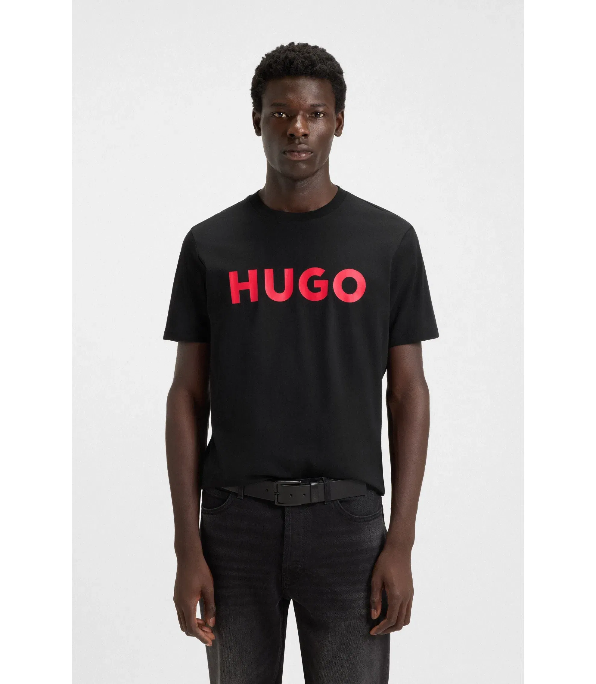 Hugo Cotton Jersey T-Shirt With Logo Print Black