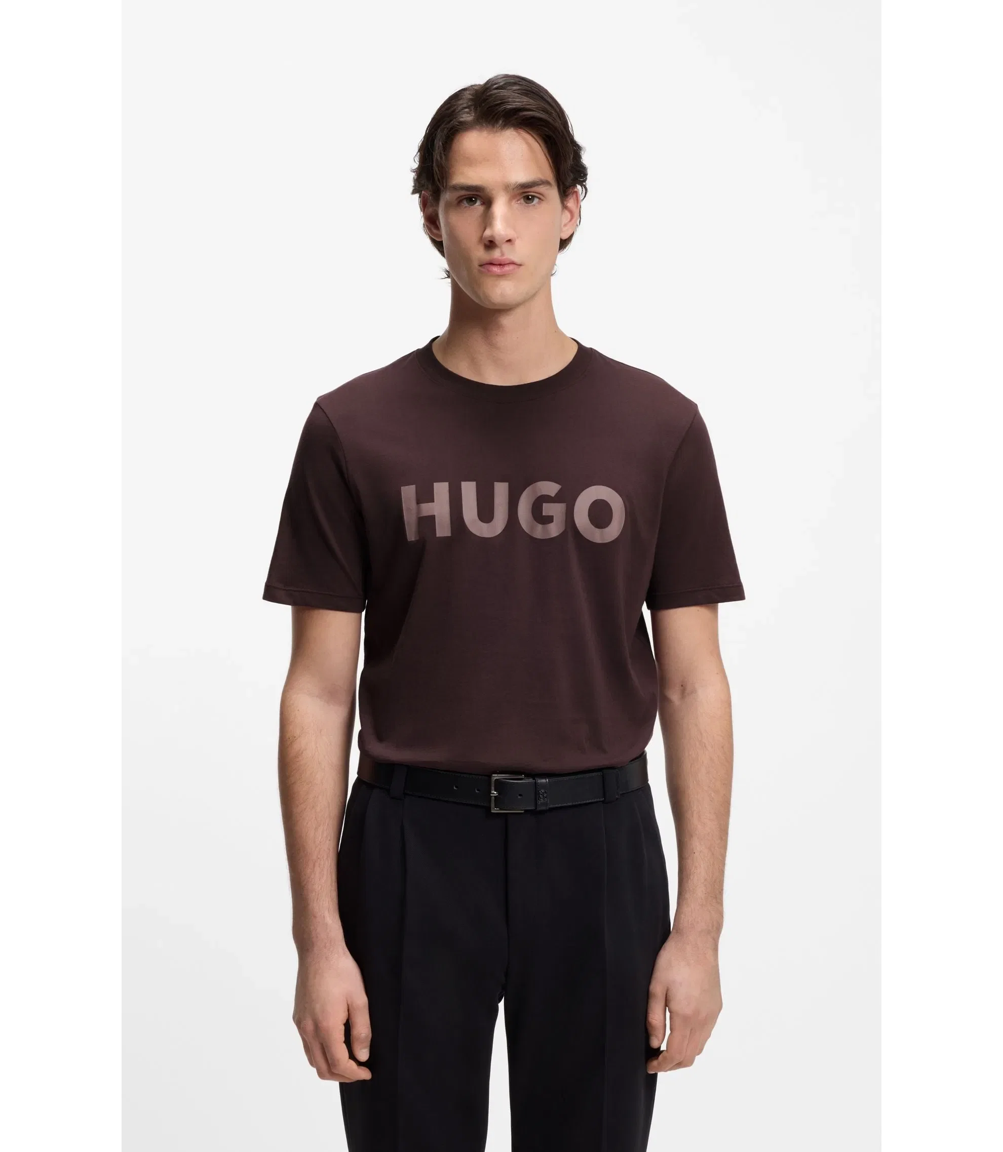 Hugo Cotton Jersey T-Shirt With Logo Print Light Brown