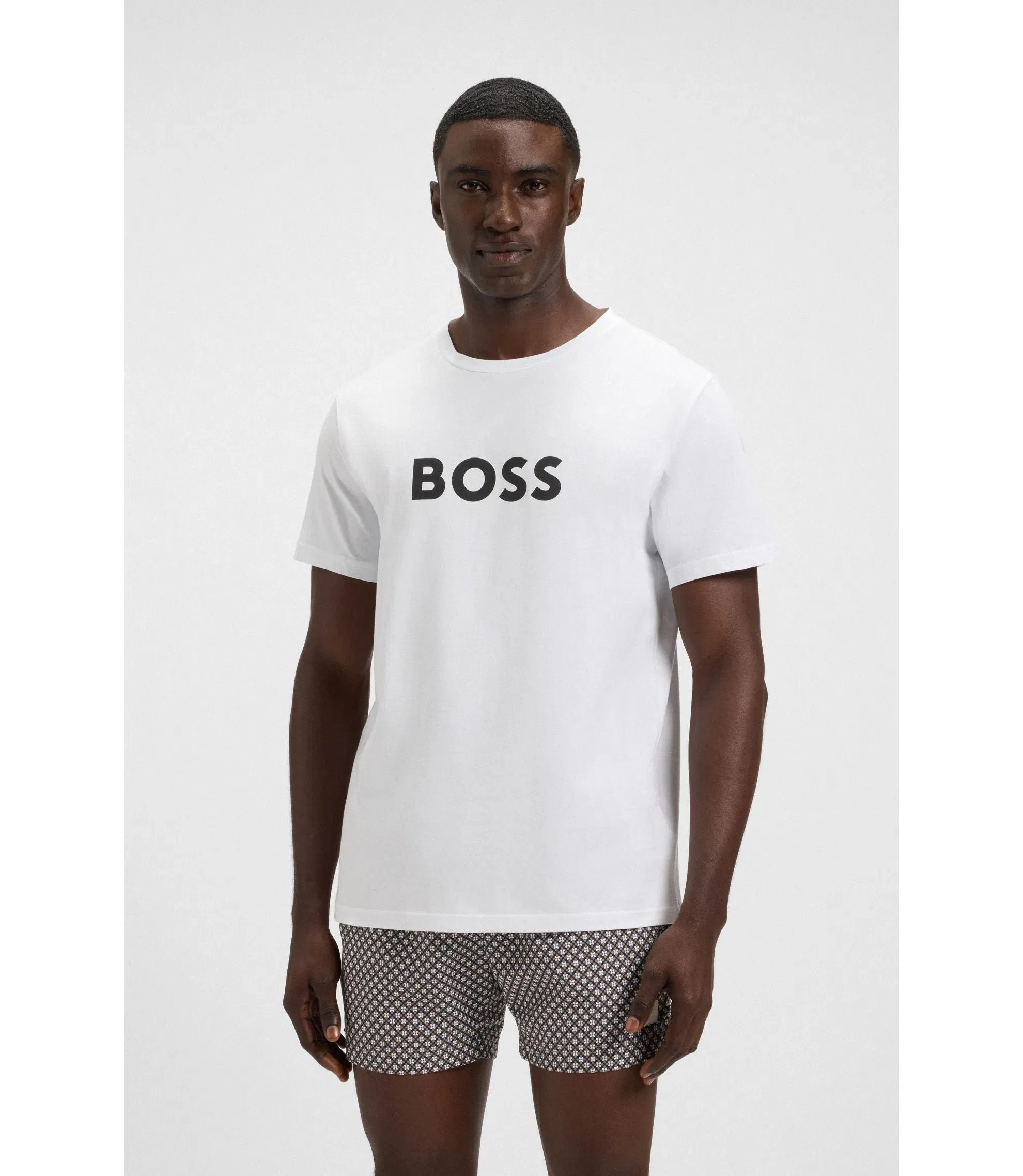 Boss Cotton Jersey T-Shirt With Logo Print White