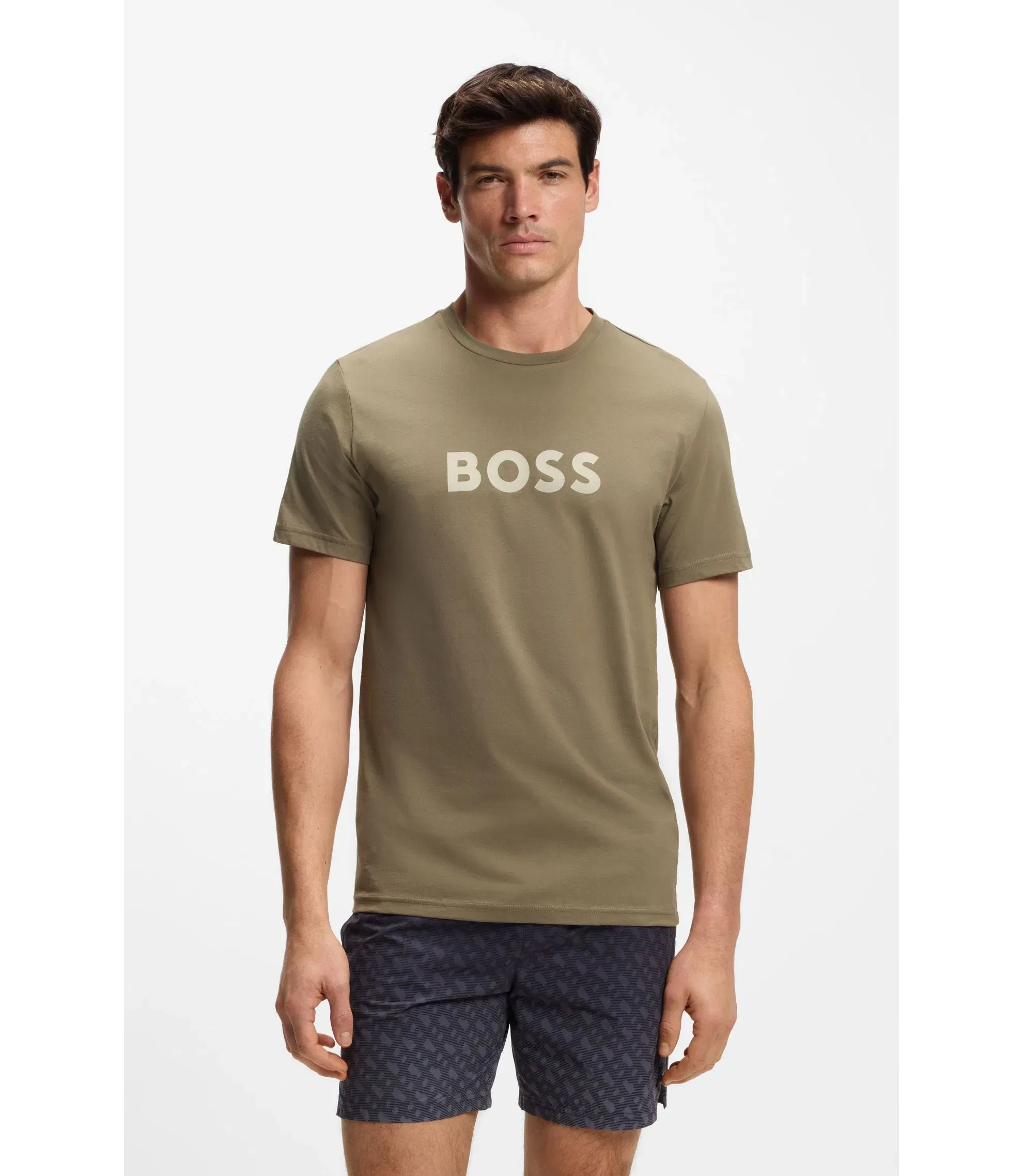 Boss Cotton Jersey T-Shirt With Logo Print Light Brown