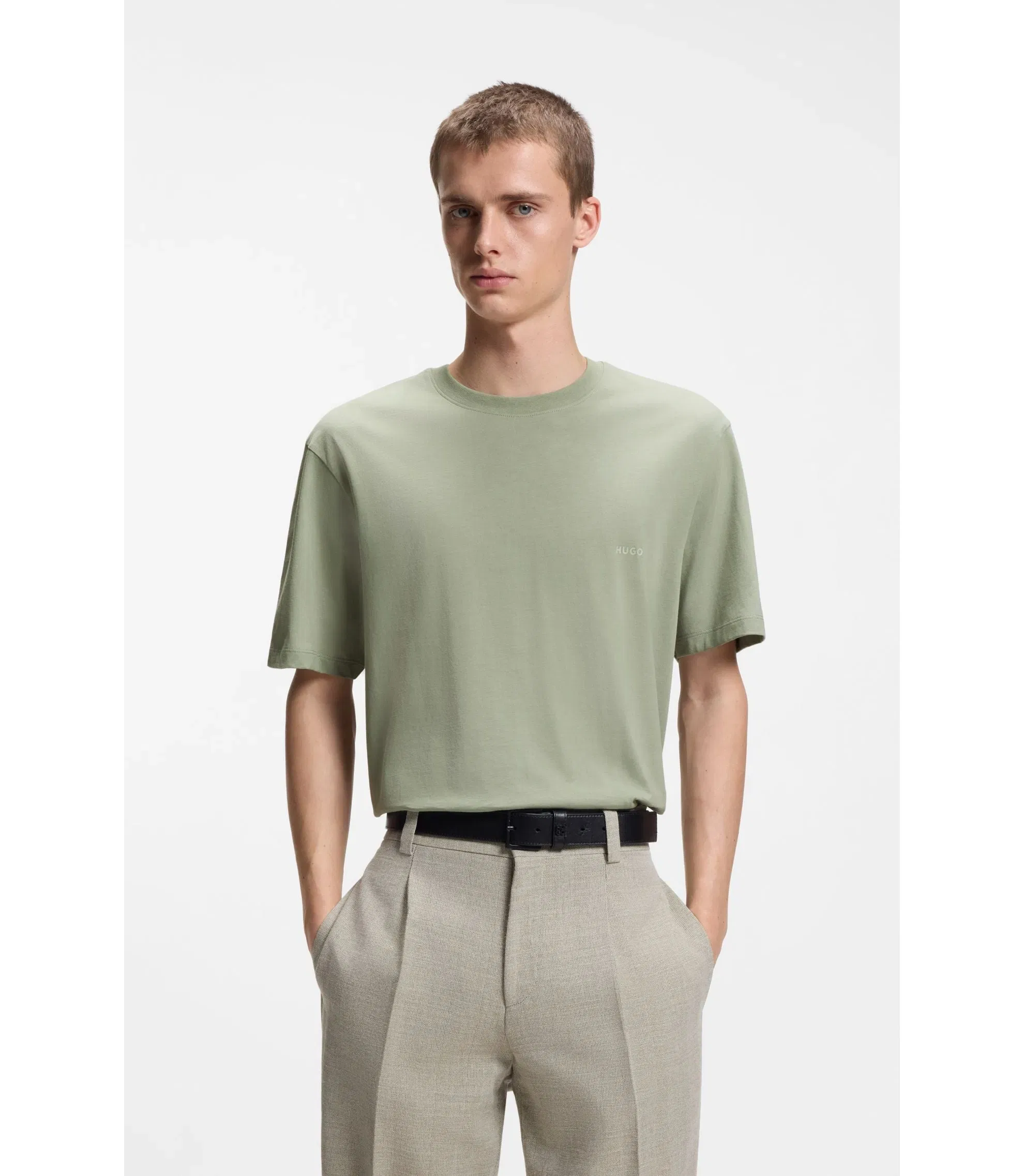 Hugo Cotton Jersey T-Shirt With Rear Graphic Light Green