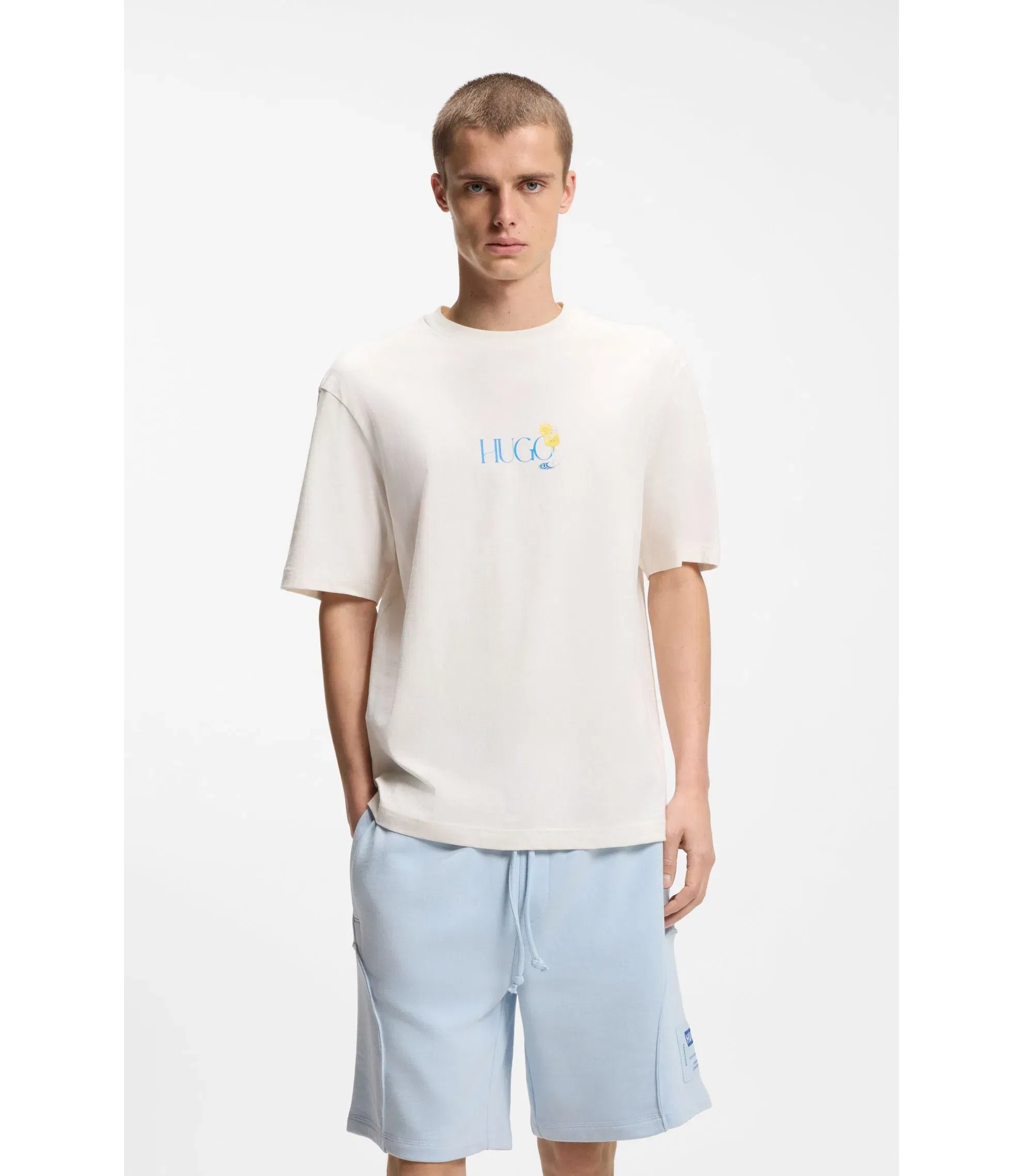Hugo Cotton Jersey T-Shirt With Rear Printed Artwork White