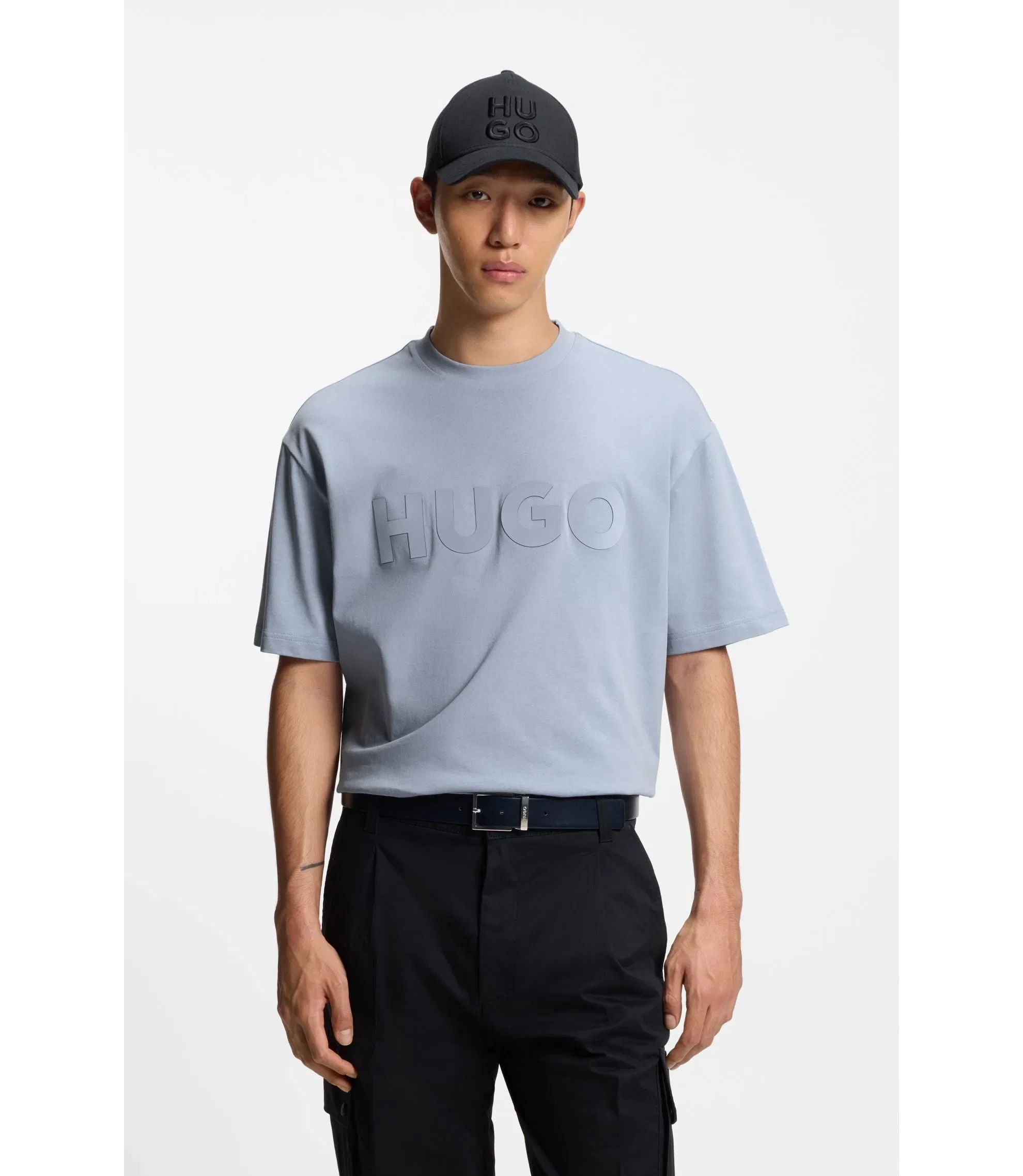 Hugo Cotton Jersey T-Shirt With Reflective Logo Purple