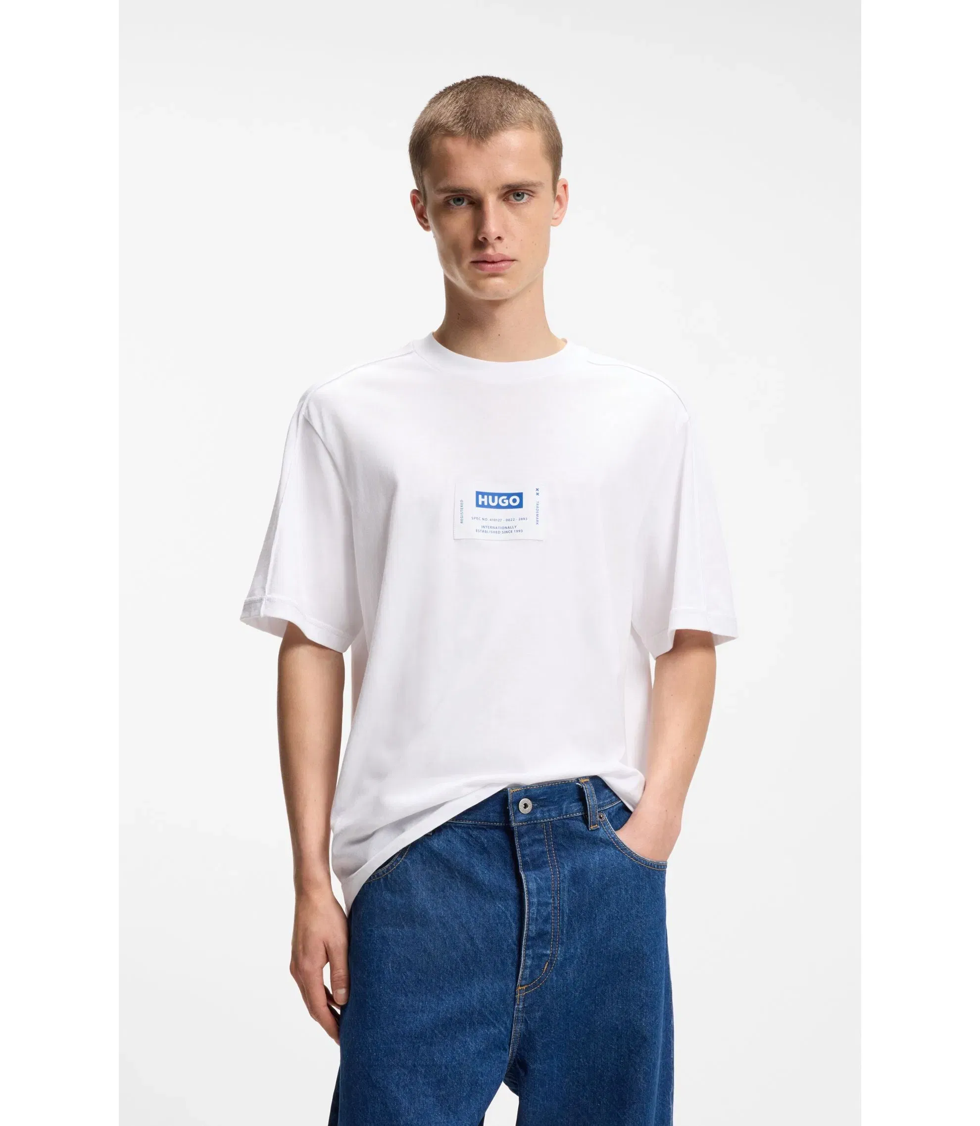 Hugo Cotton Jersey T-Shirt With Workwear Logo Label White