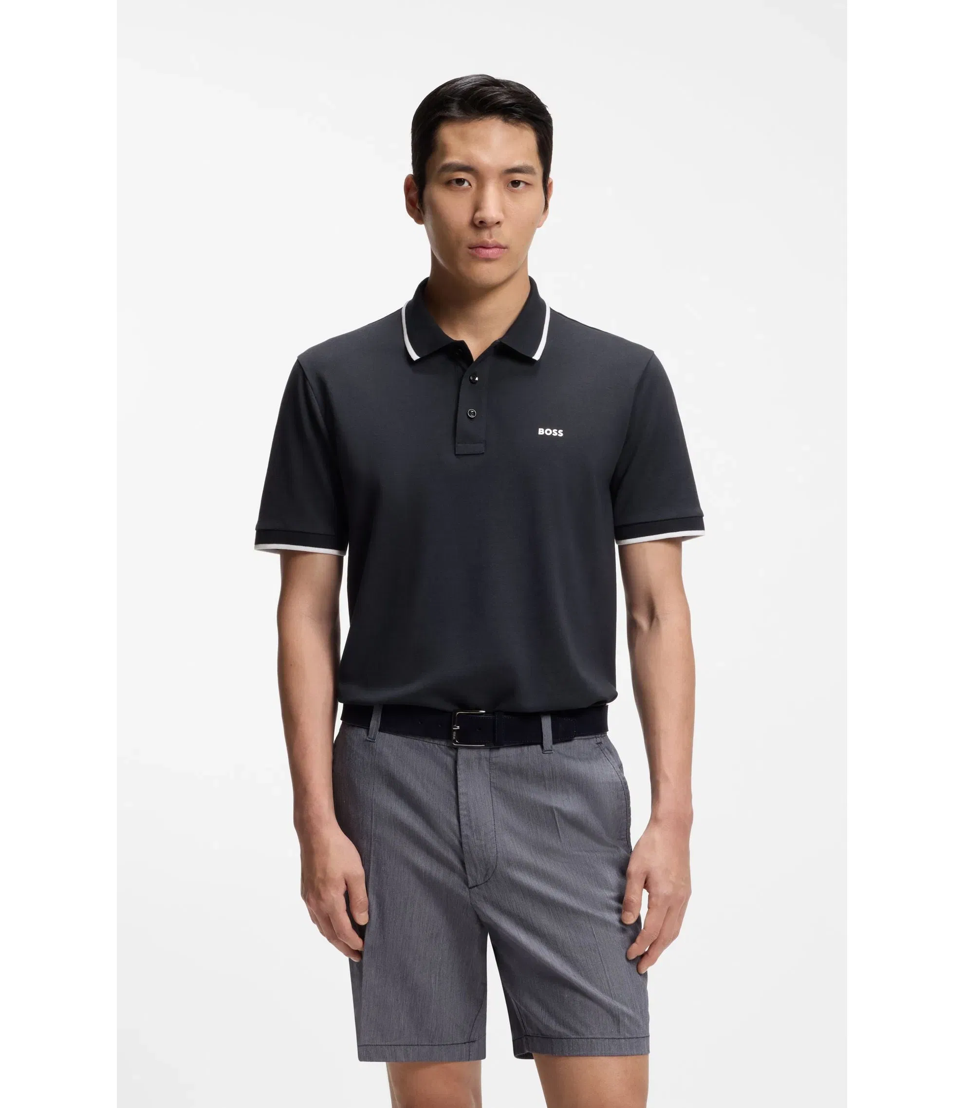 Boss Cotton Piqu Polo Shirt With Contrast Tipping Dark Blue