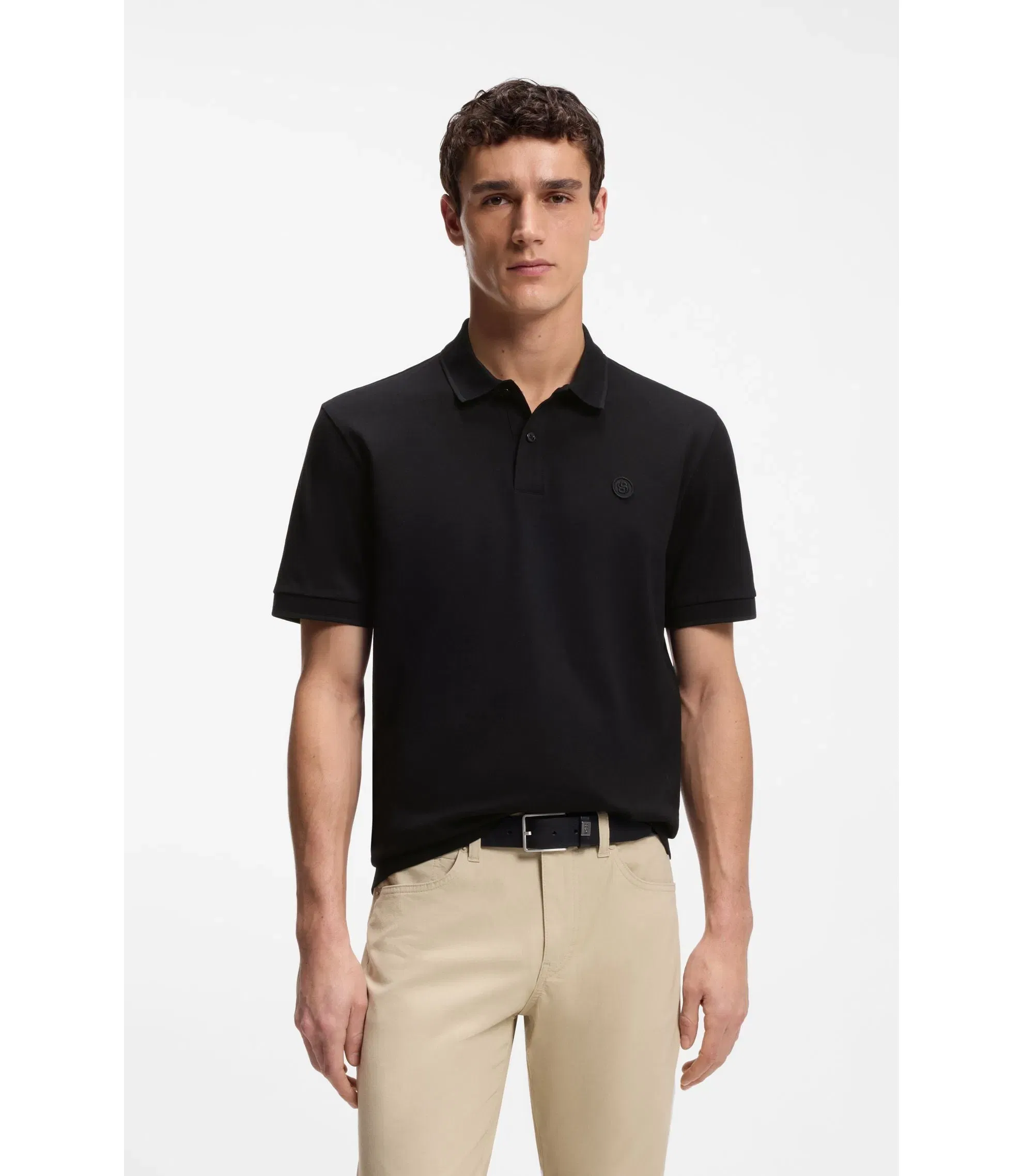 Boss Cotton Piqu Polo Shirt With Double B Monogram Black