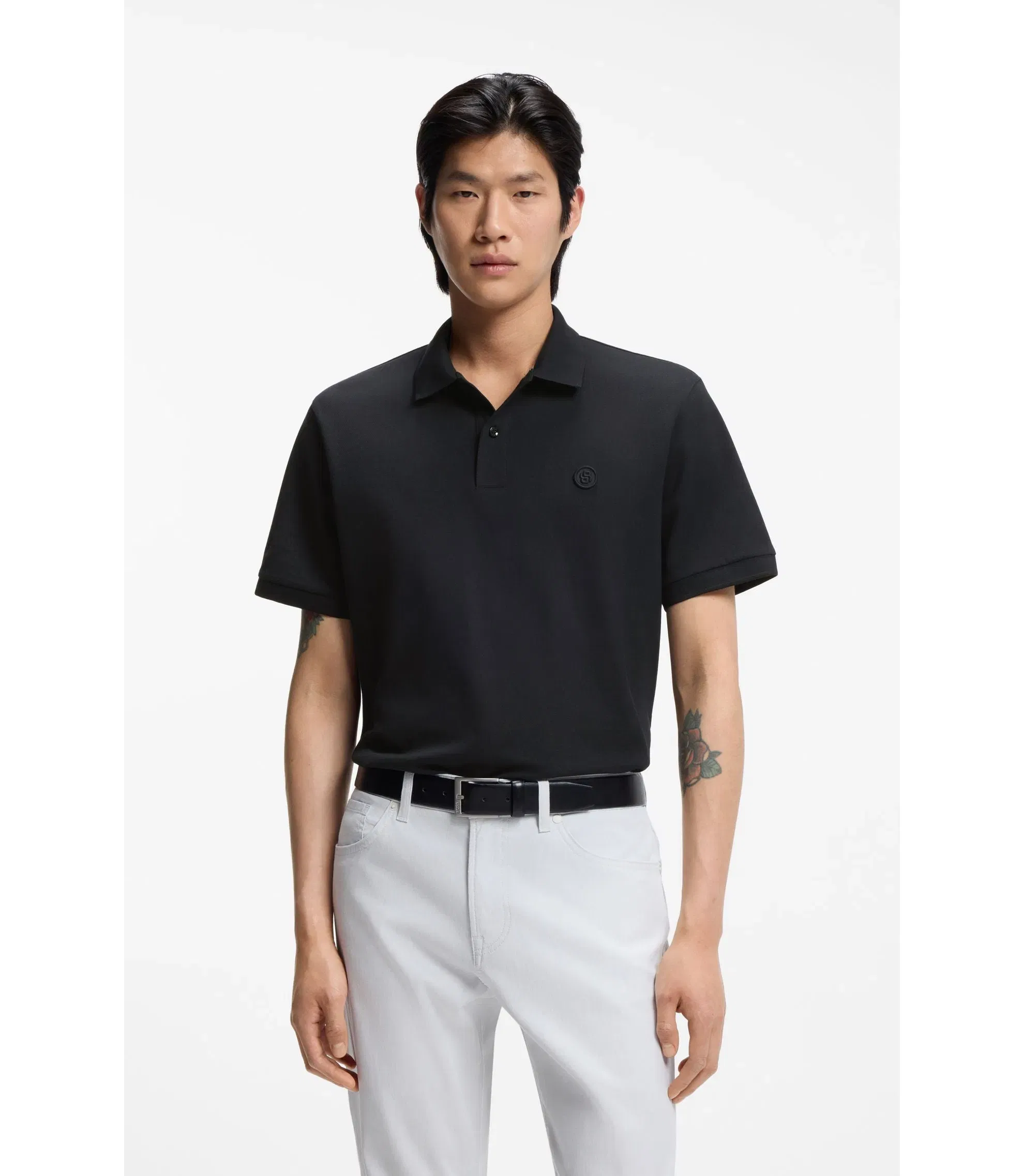 Boss Cotton Piqu Polo Shirt With Double B Monogram Dark Blue