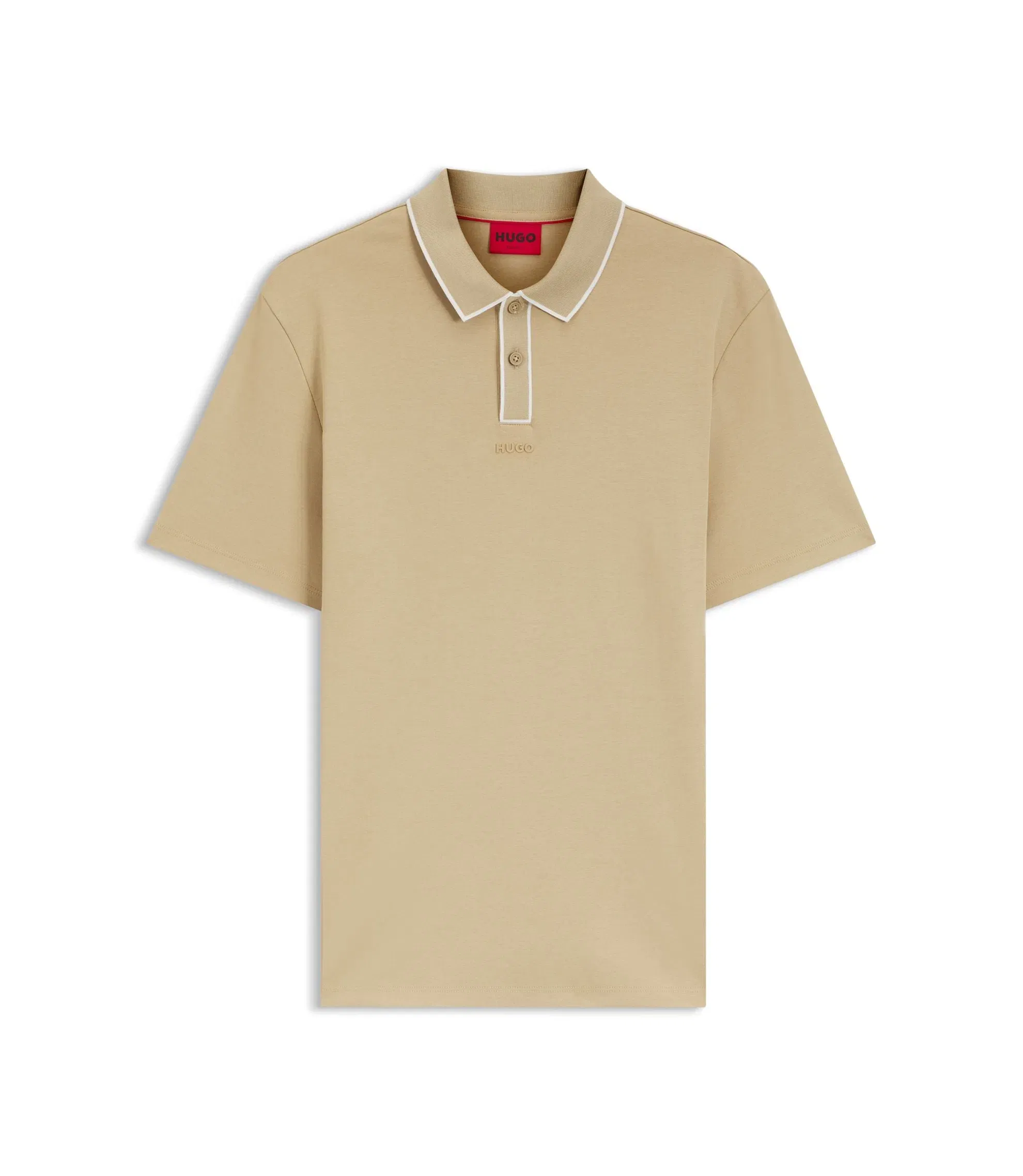 Hugo Luxury Cotton Polo Shirt With Contrast Trim Beige