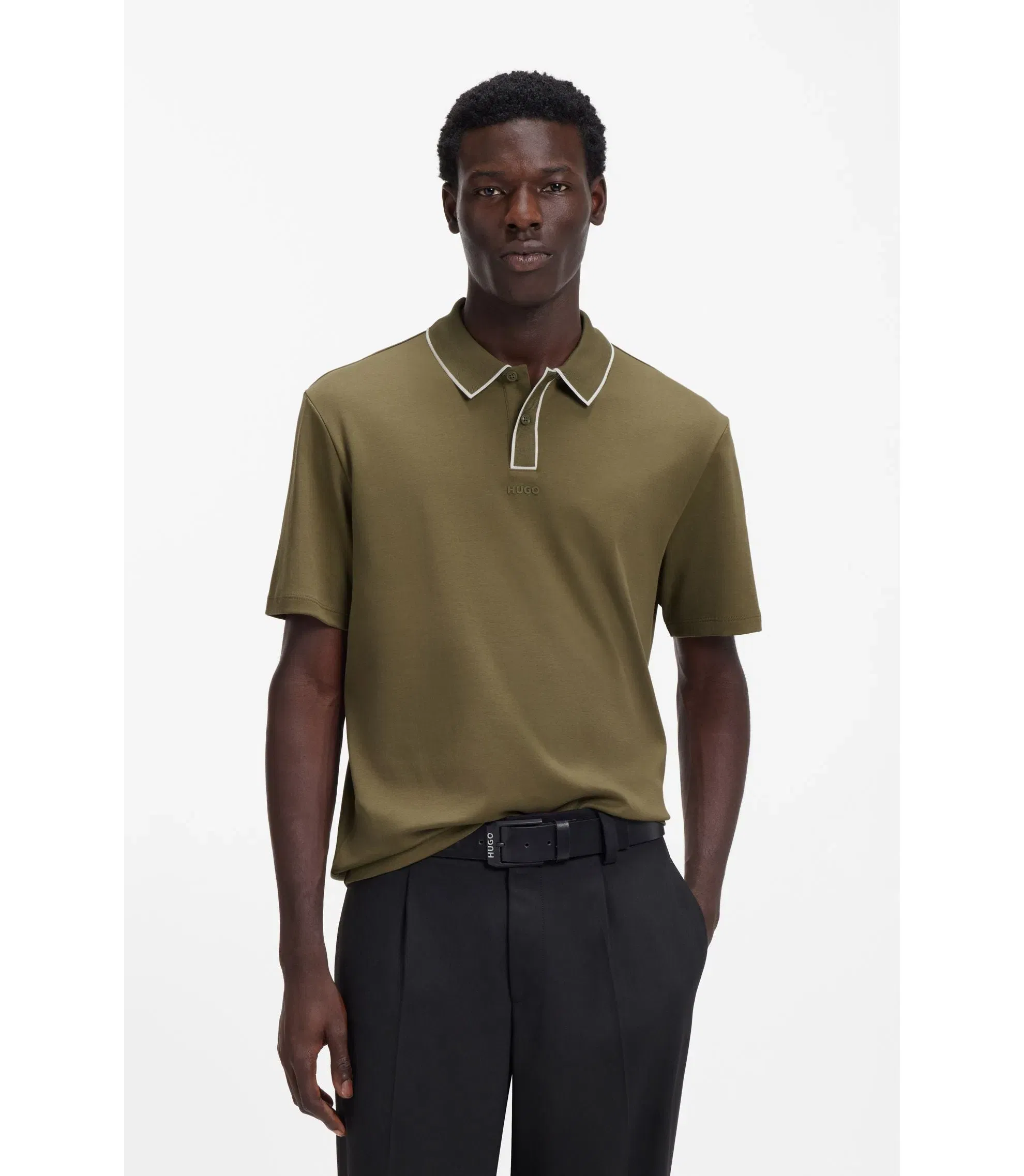 Hugo Luxury Cotton Polo Shirt With Contrast Trim Light Green