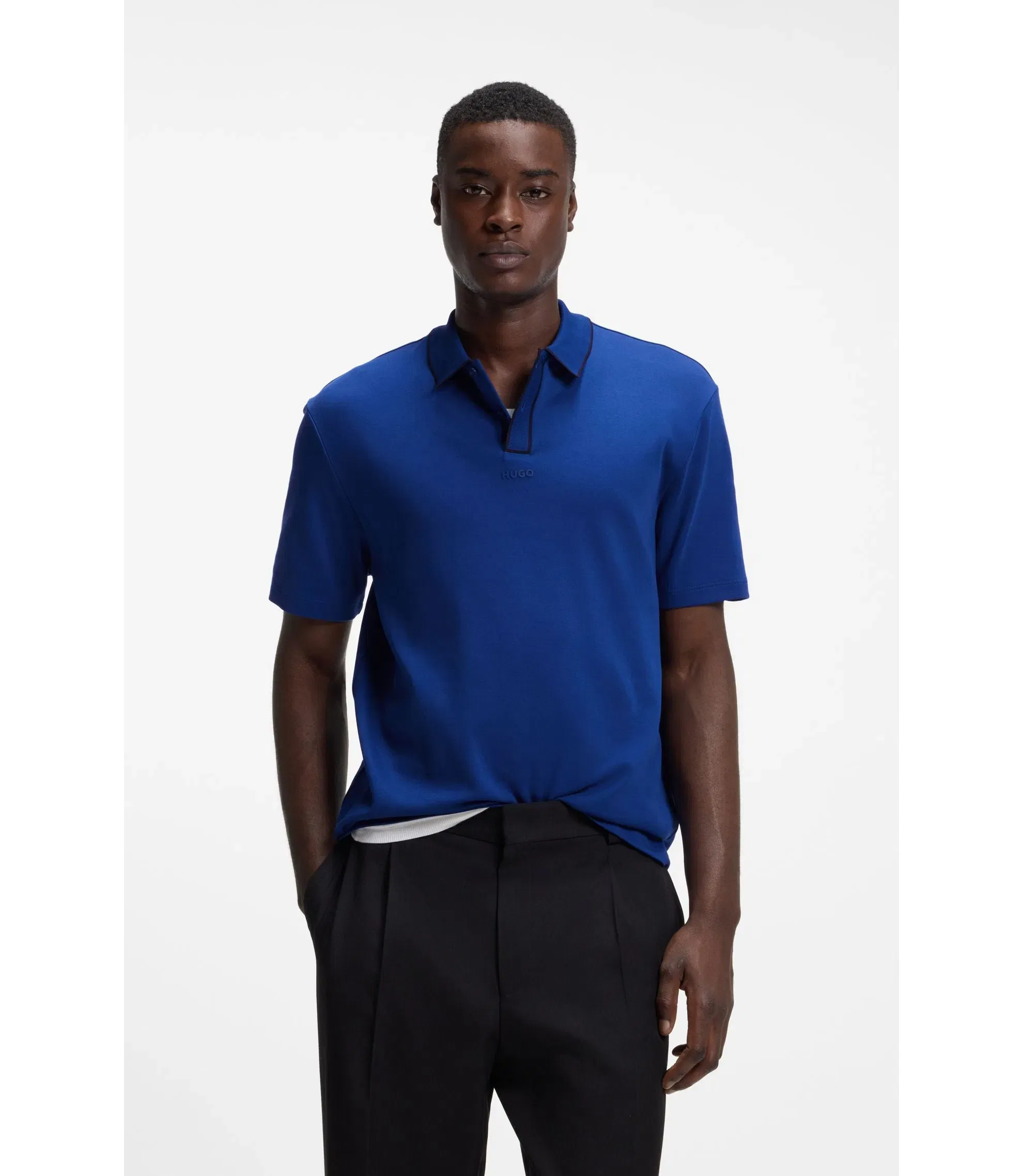 Hugo Luxury Cotton Polo Shirt With Contrast Trim Light Blue