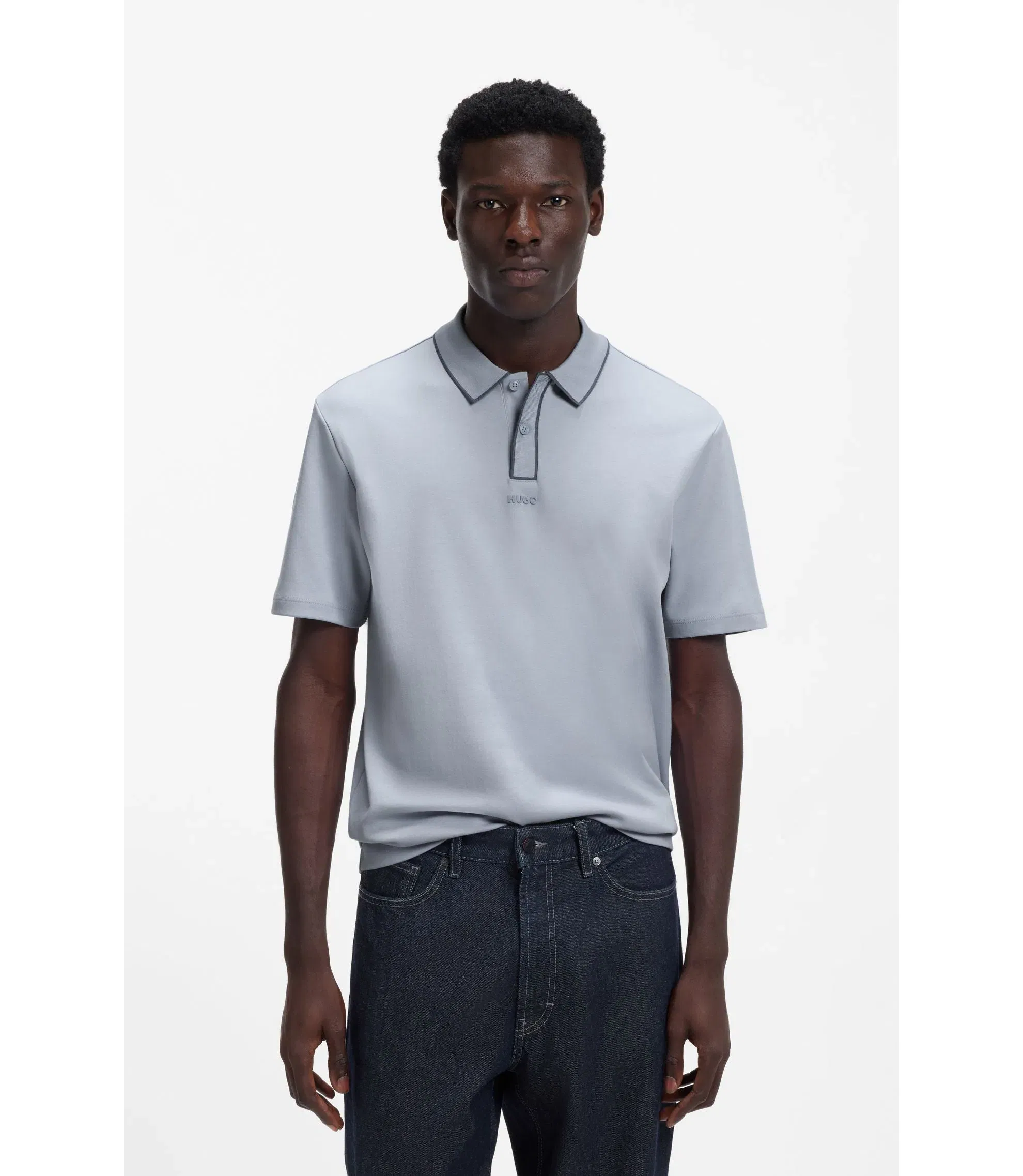 Hugo Luxury Cotton Polo Shirt With Contrast Trim Purple