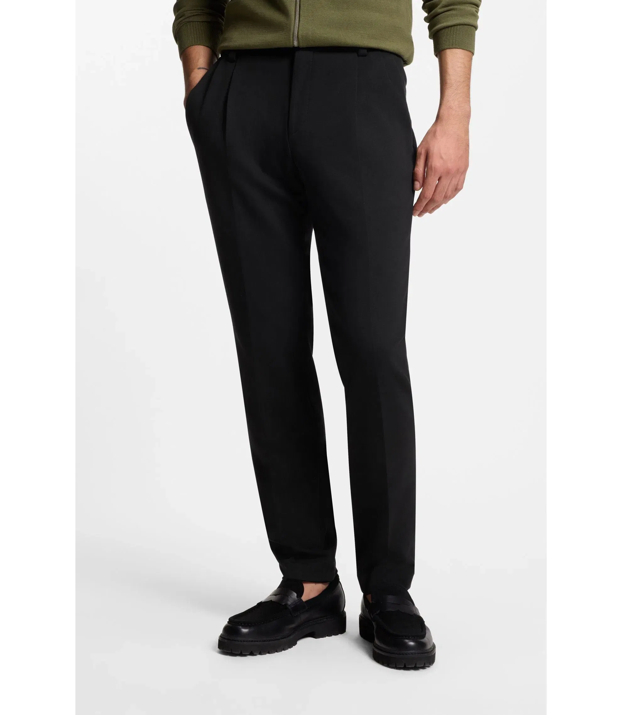 Hugo Melange Modern Fit Trousers In A Cotton Blend Black
