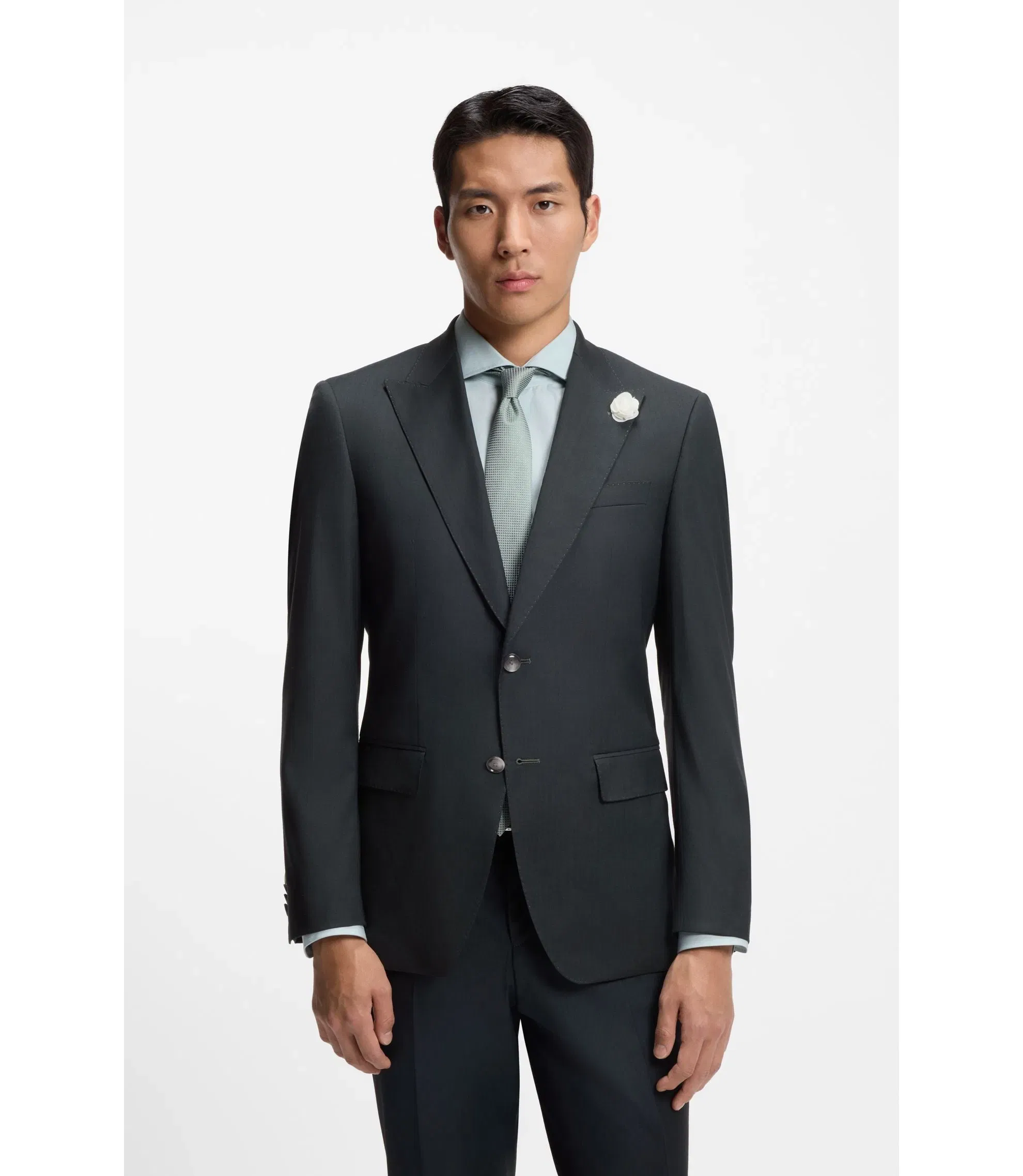 Boss Melange Slim Fit Jacket In A Wool Blend Light Green