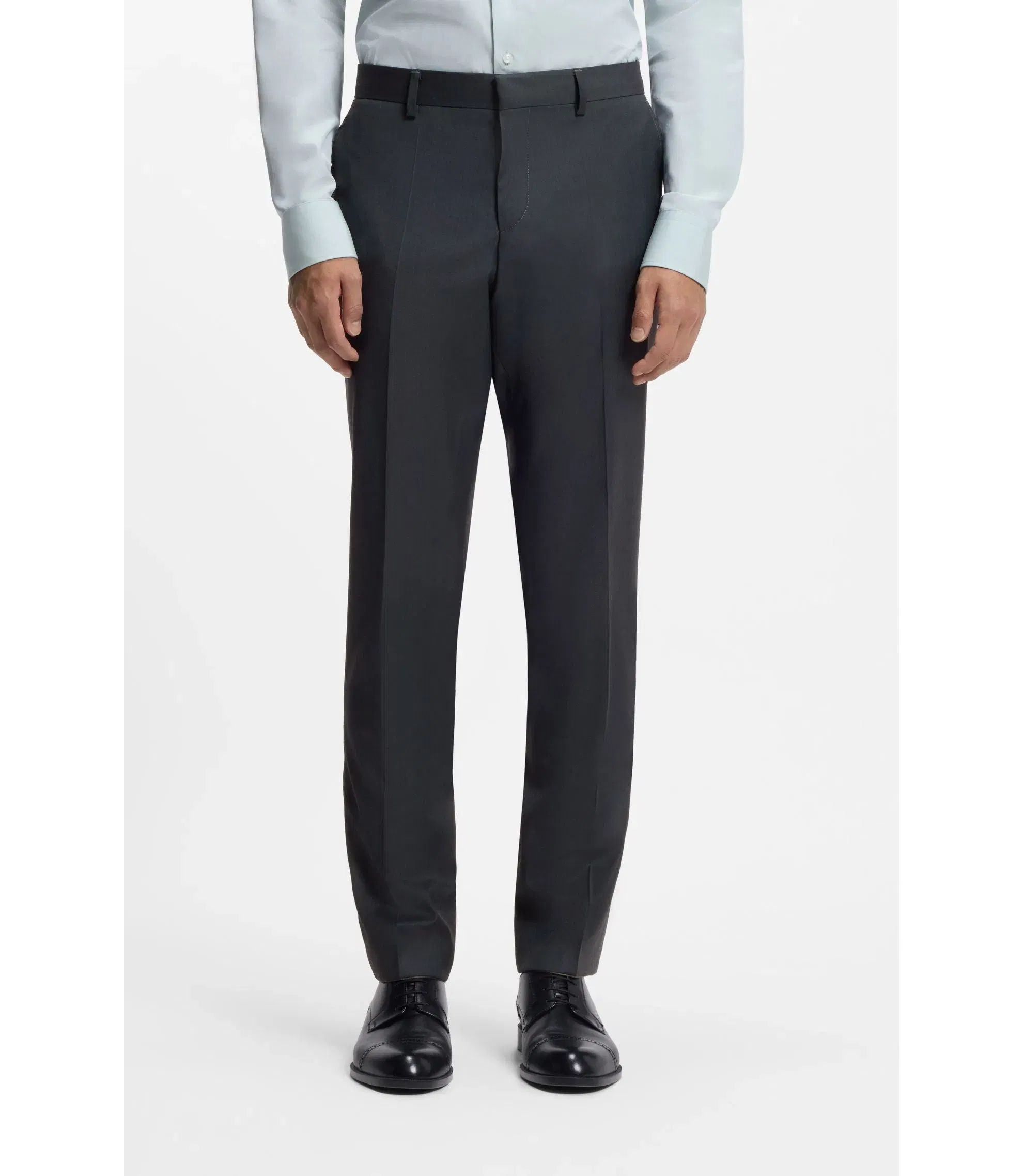 Boss Melange Slim Fit Trousers In A Wool Blend Light Green