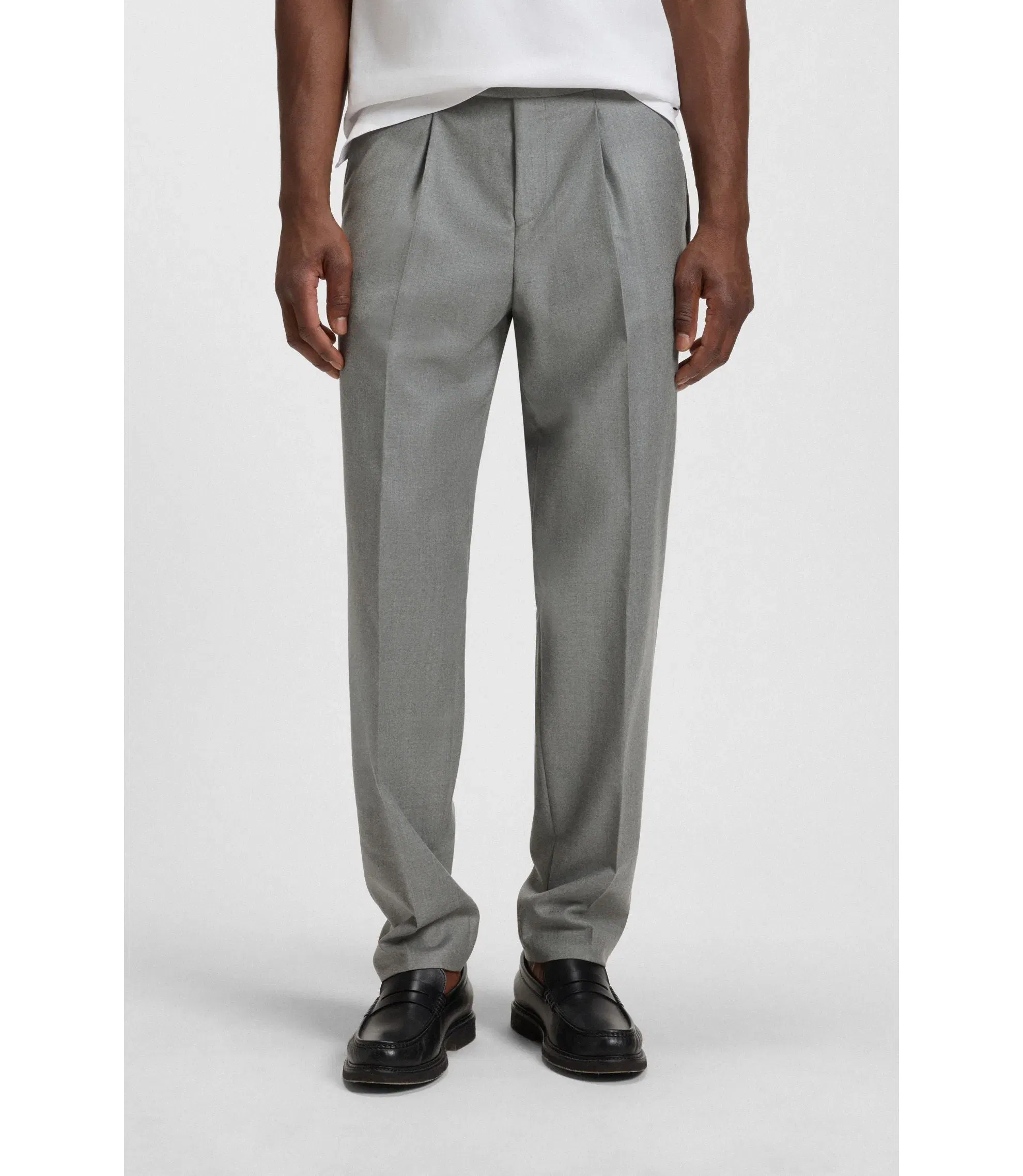 Boss Melange Tapered Fit Trousers In Virgin Wool Silver