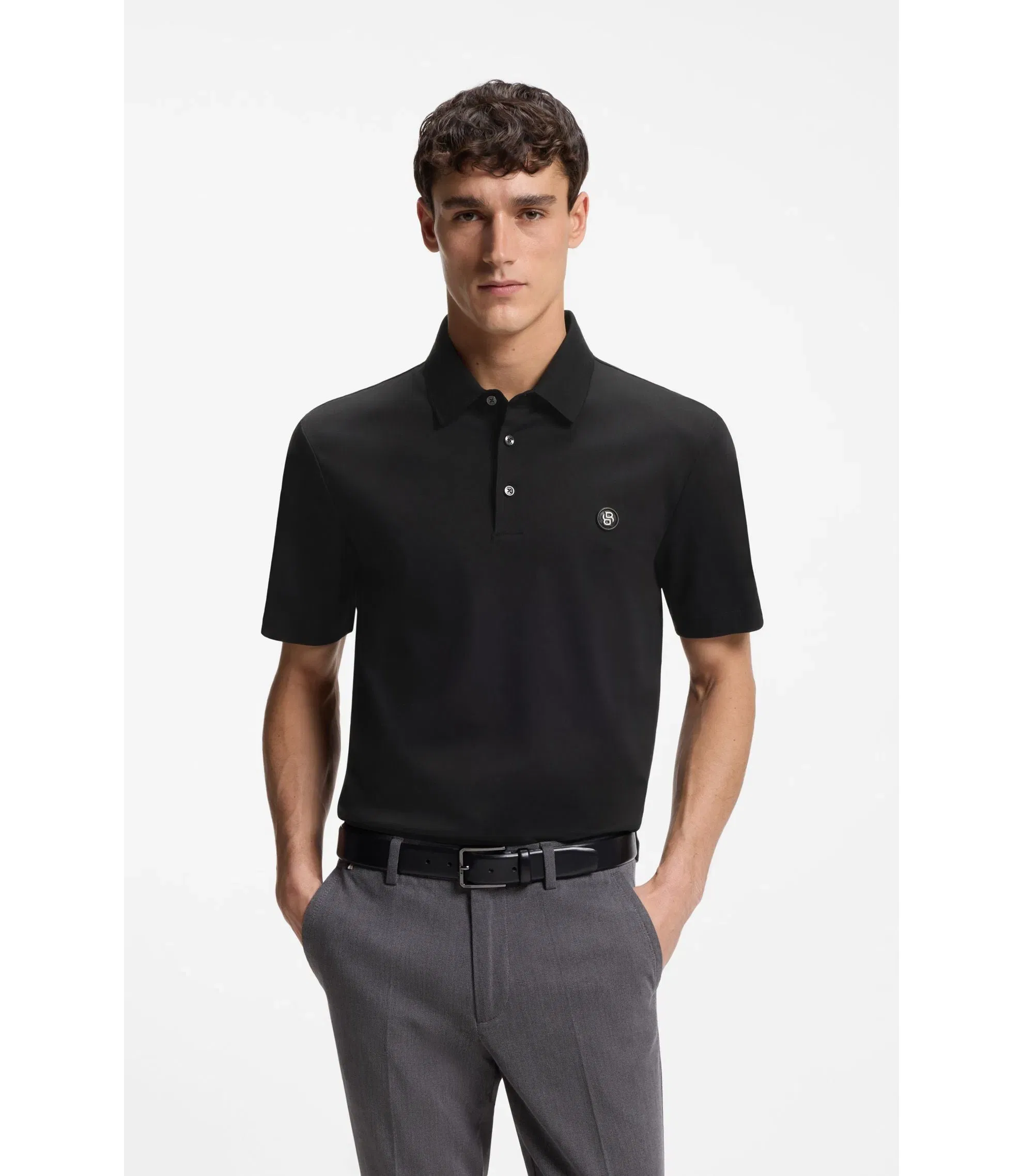 Boss Mercerized Cotton Polo Shirt With Double B Monogram Black
