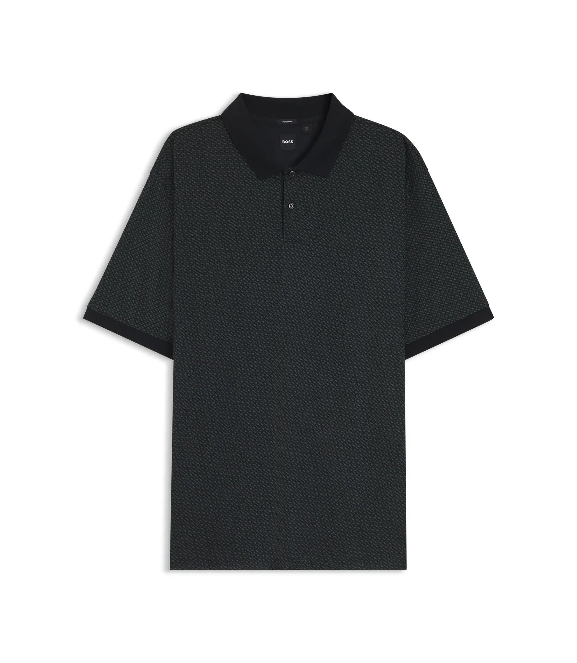 Boss Mercerized Cotton Polo Shirt With Printed Monograms Black