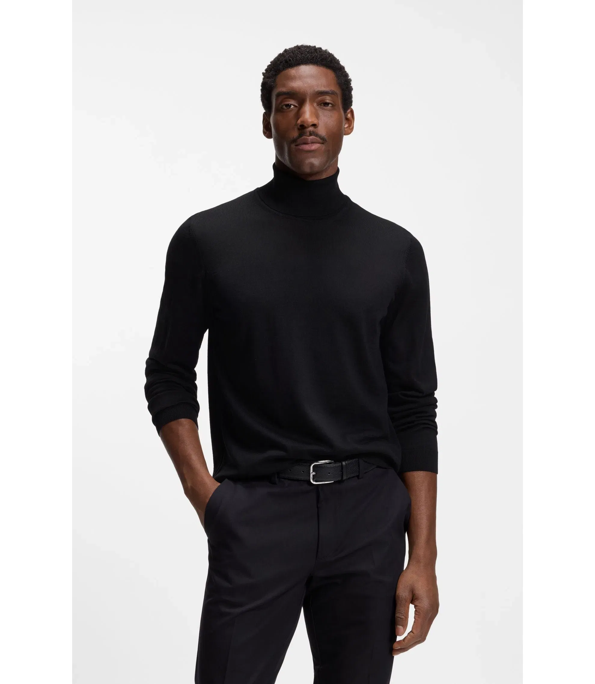 Boss Merino Wool Rollneck Sweater In A Slim Fit Black