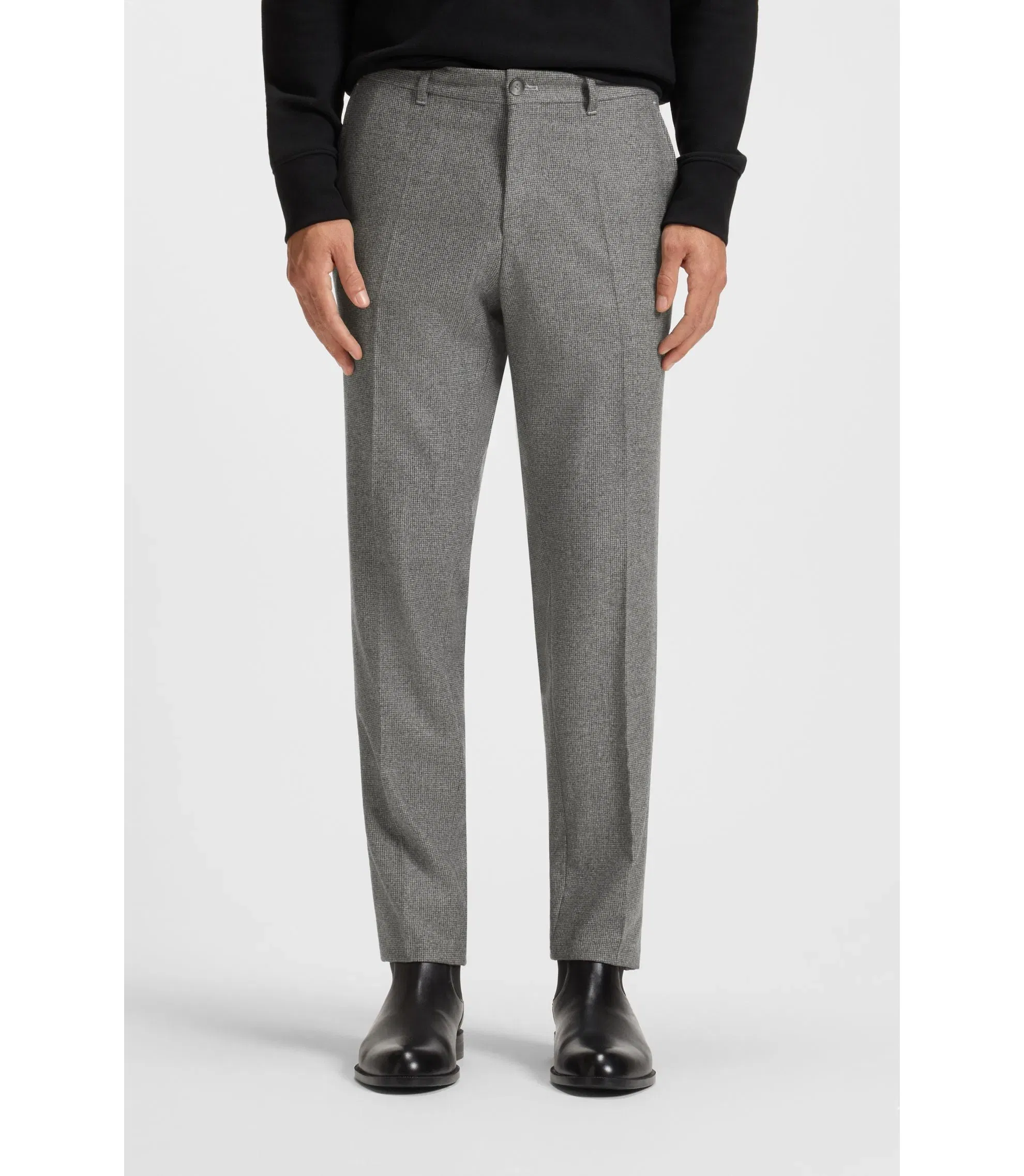 Boss Micro Patterned Slim Fit Trousers In Virgin Wool Silver
