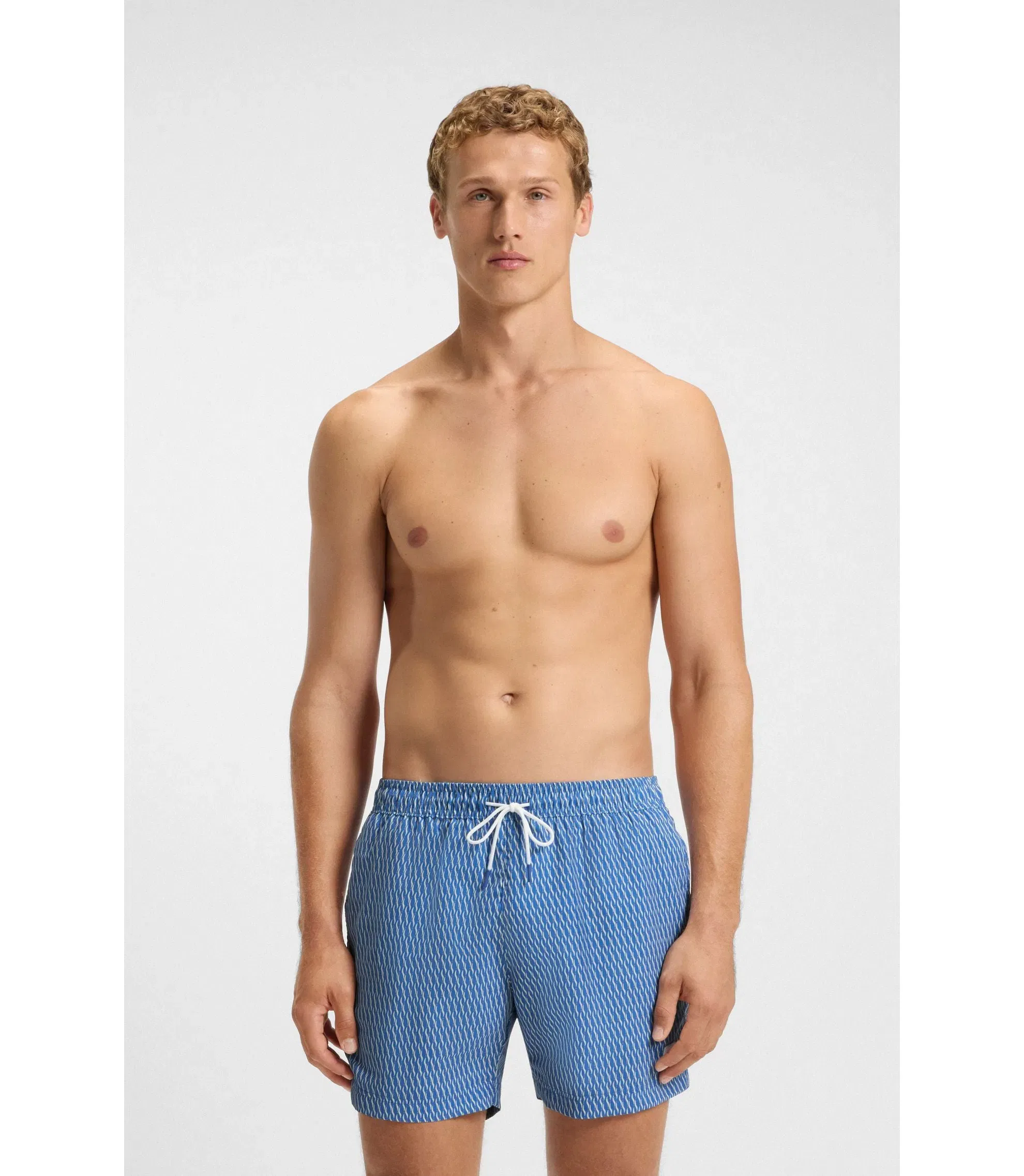 Boss Micro Print Swim Trunks With Logo Patch Blue