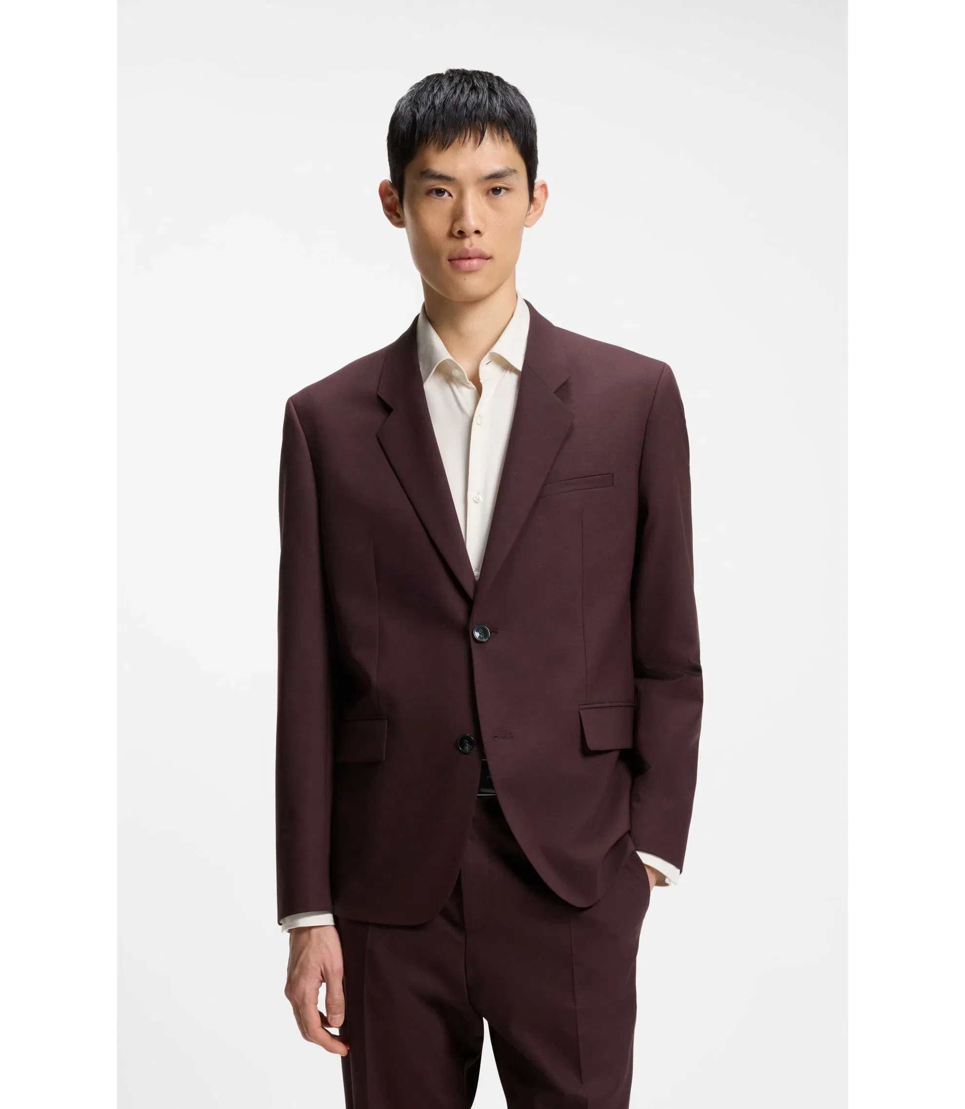 Hugo Modern Fit Jacket In Wool Blend Poplin Light Brown