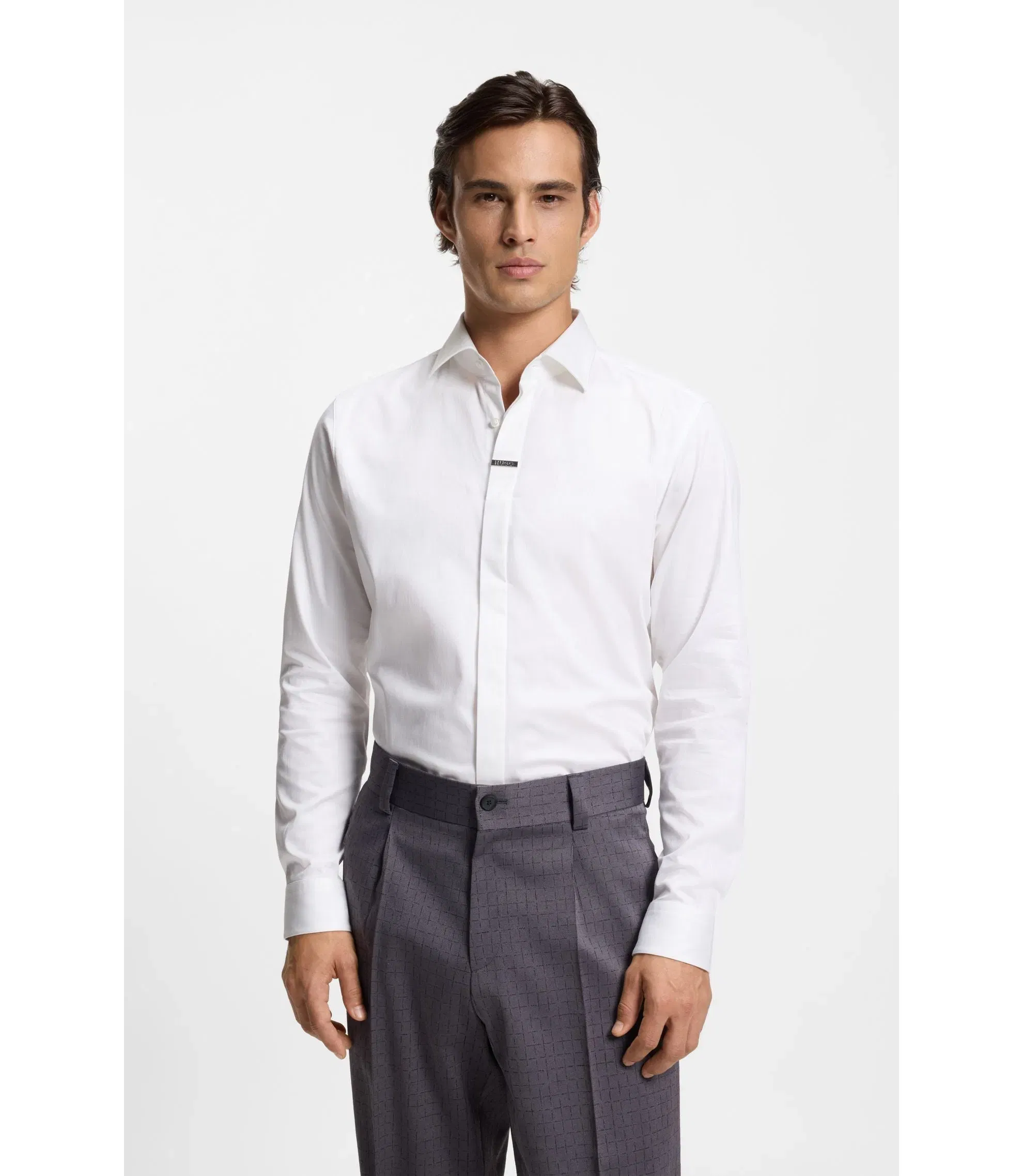 Hugo Modern Fit Shirt In Stretch Cotton White