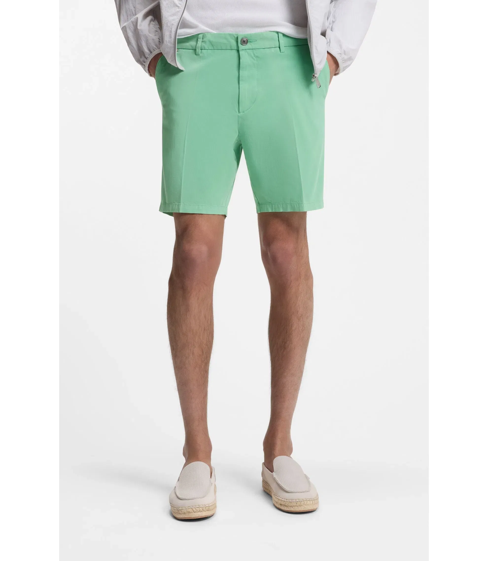 Boss Modern Fit Shorts In Stretch Cotton Twill Light Green
