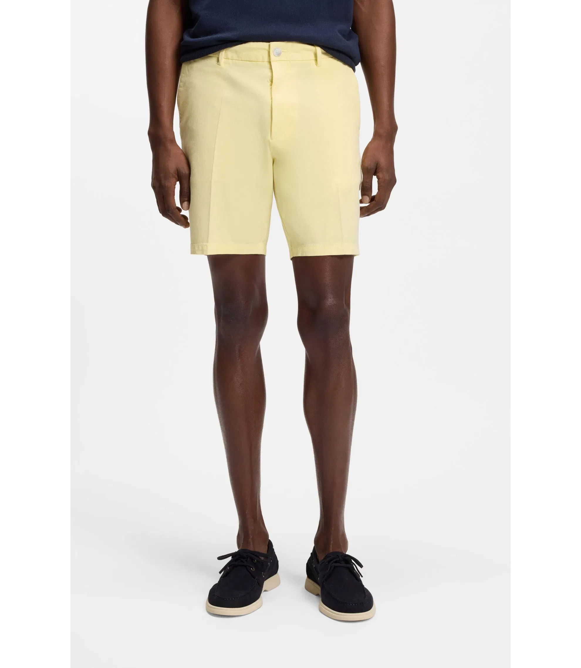 Boss Modern Fit Shorts In Stretch Cotton Twill Light Yellow